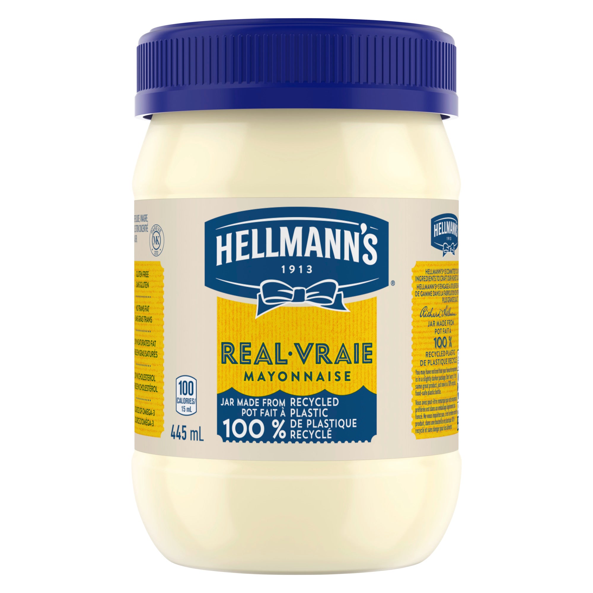 Showing the front angle view of the Hellmann's® Real Mayonnaise 445ml product.