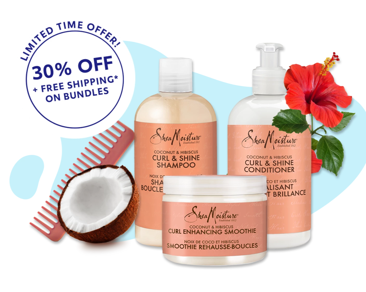 Showing the 3 included products alongside a call to action "Limited time offer: 30% off plus free shipping (for orders in Ontario) on bundles!"