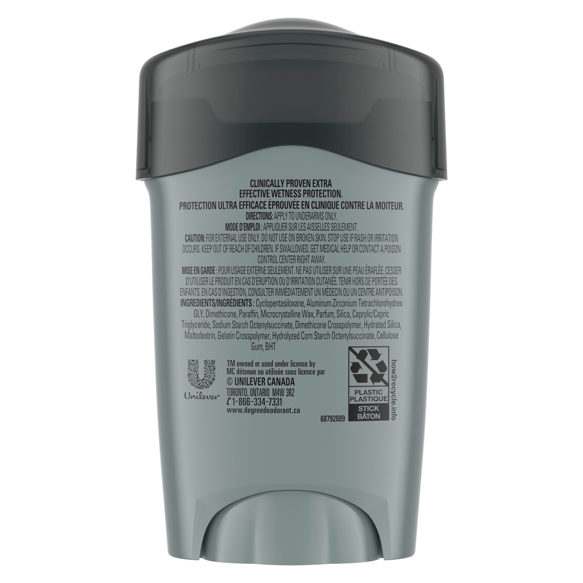 Showing the front angle view of the Degree Men Clinical Protection Antiperspirant Deodorant Stick 48g product packaging.