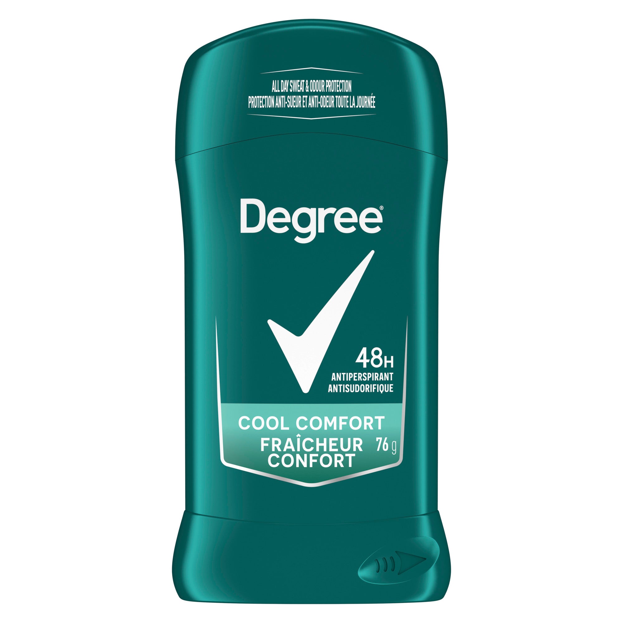 An image showing the frontside view of the Degree Men Cool Comfort Antiperspirant Stick product packaging.