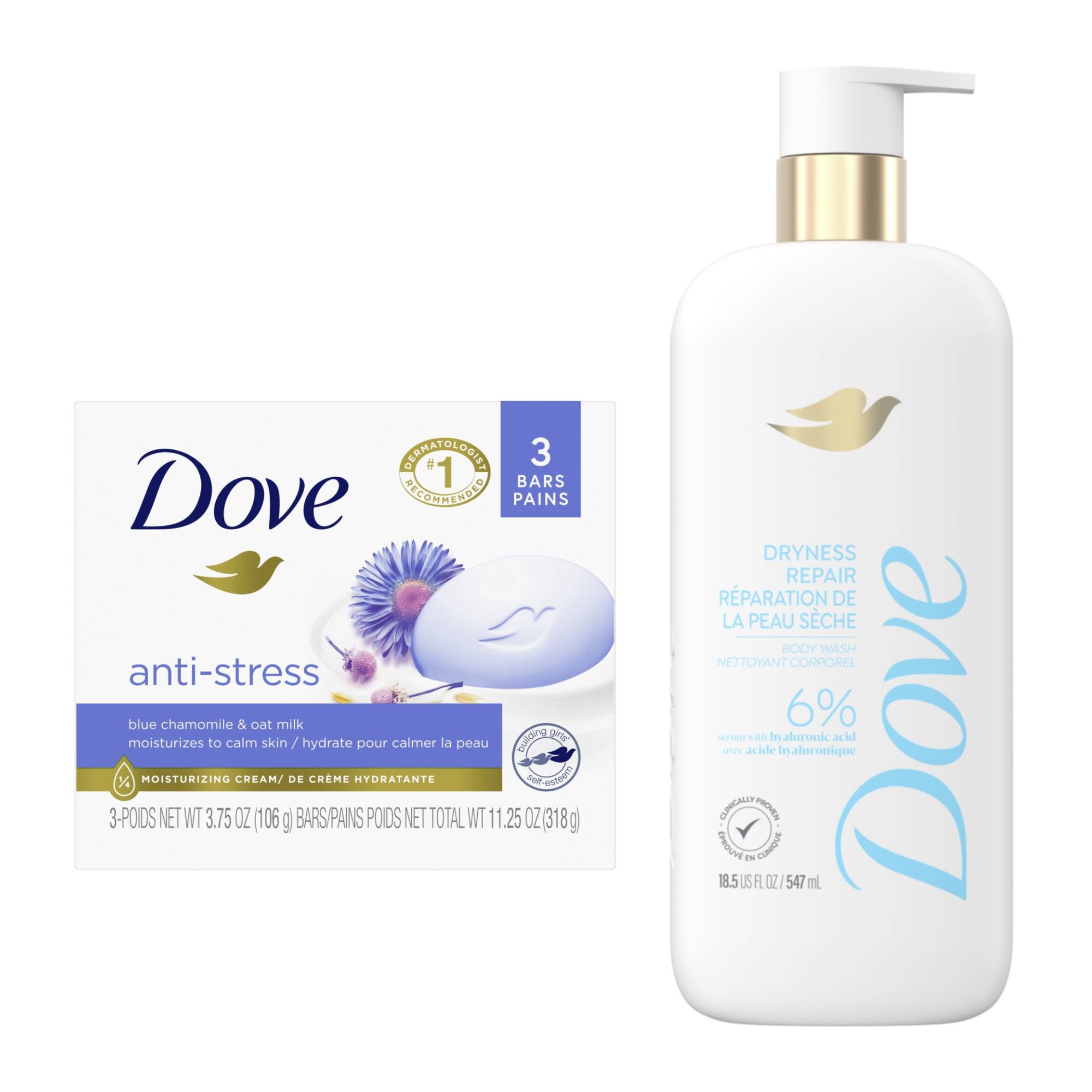Dove Gentle Cleanser Beauty Bar & Dryness Repair Body Wash Bundle