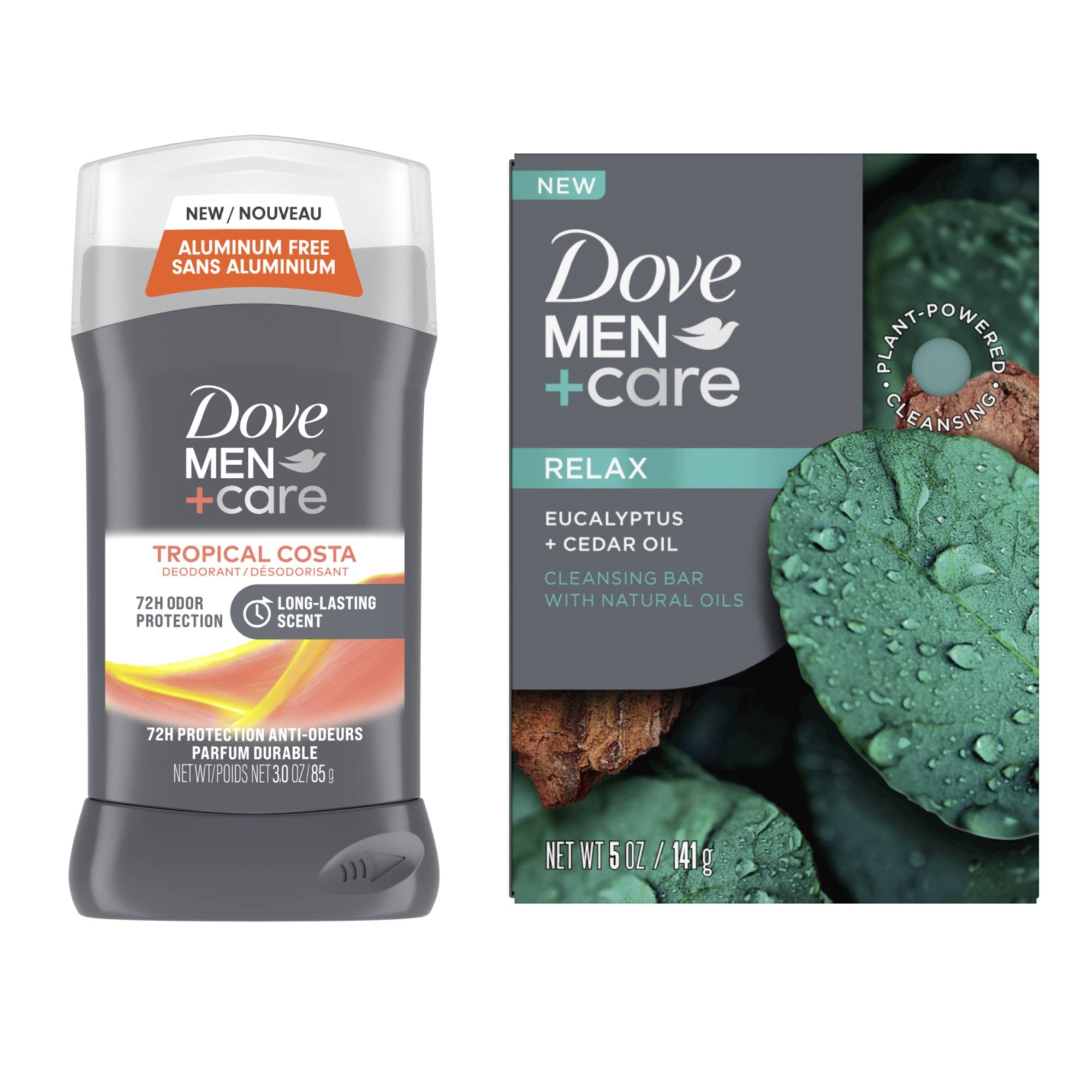 Dove Men+Care Tropical Costa Deodorant & Plant Powered Cleansing Bar Bundle