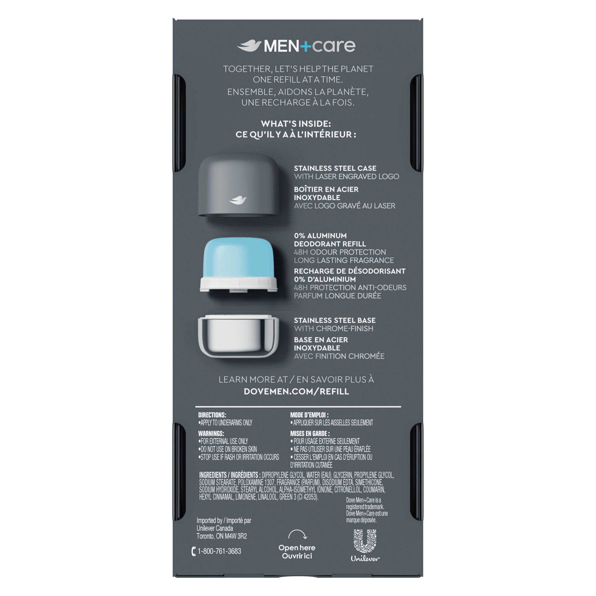 An image showing the frontside view of the Dove Men Clean Touch Refill product packaging.