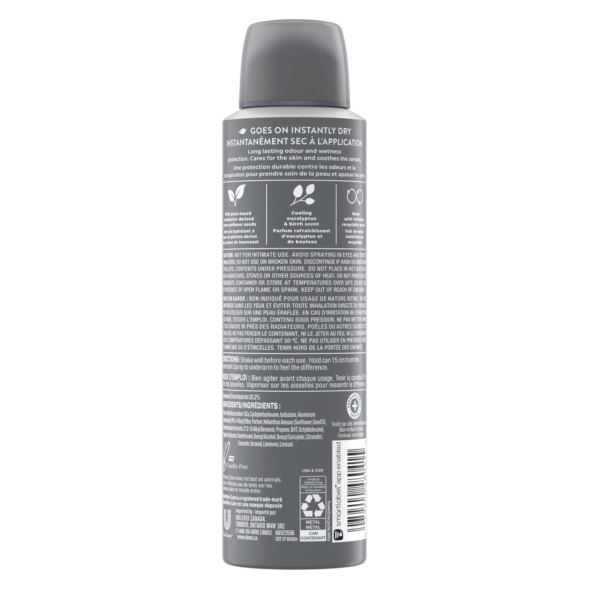 An image showing the frontside view of the Dove Men Care Eucalytus product packaging.