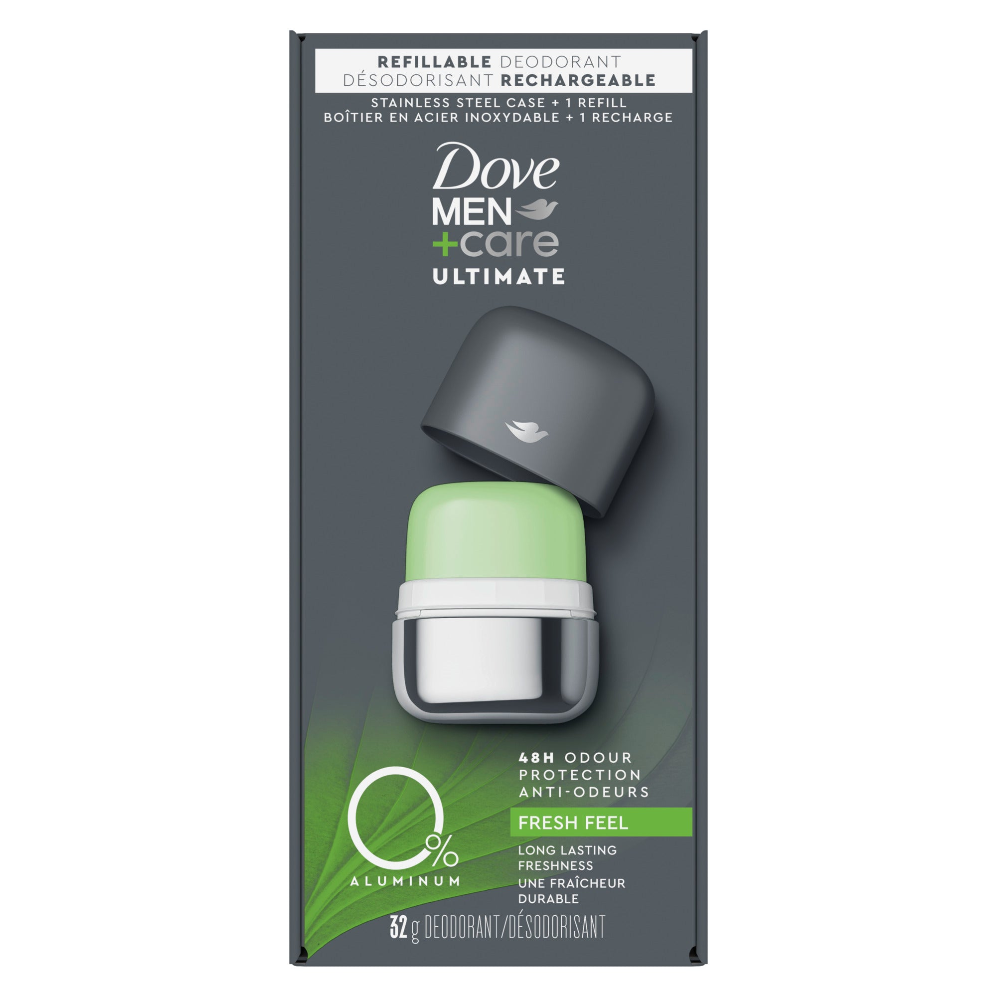 An image showing the frontside view of the Dove Men Feel Fresh Starter Set product packaging.