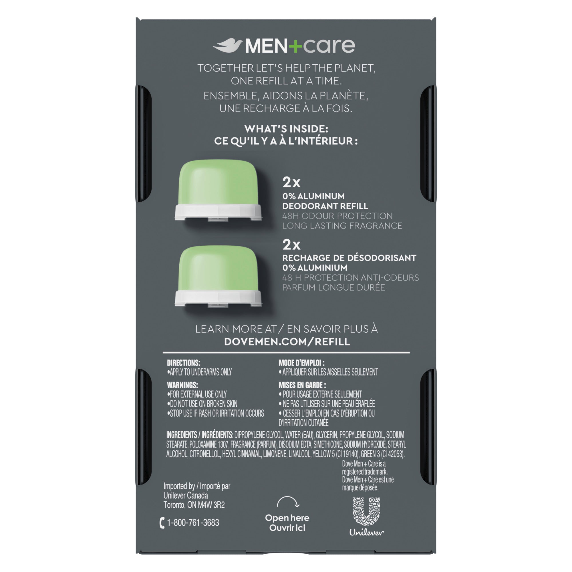 An image showing the frontside view of the Dove Men Feel Fresh Refill product packaging.