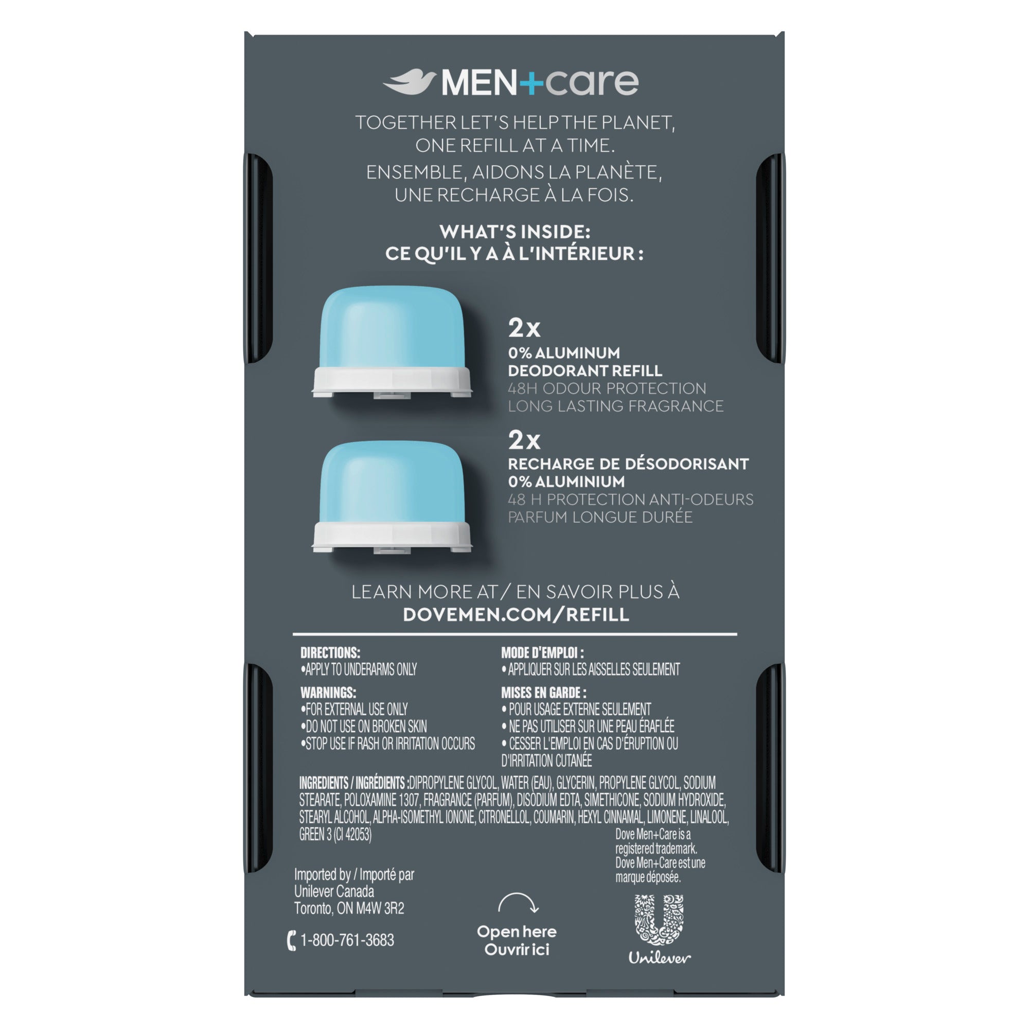 An image showing the frontside view of the Dove Men Clean Touch Refill product packaging.