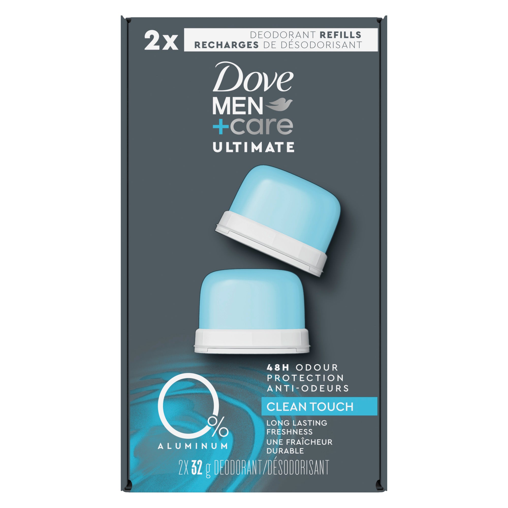 An image showing the frontside view of the Dove Men Clean Touch Refill product packaging.