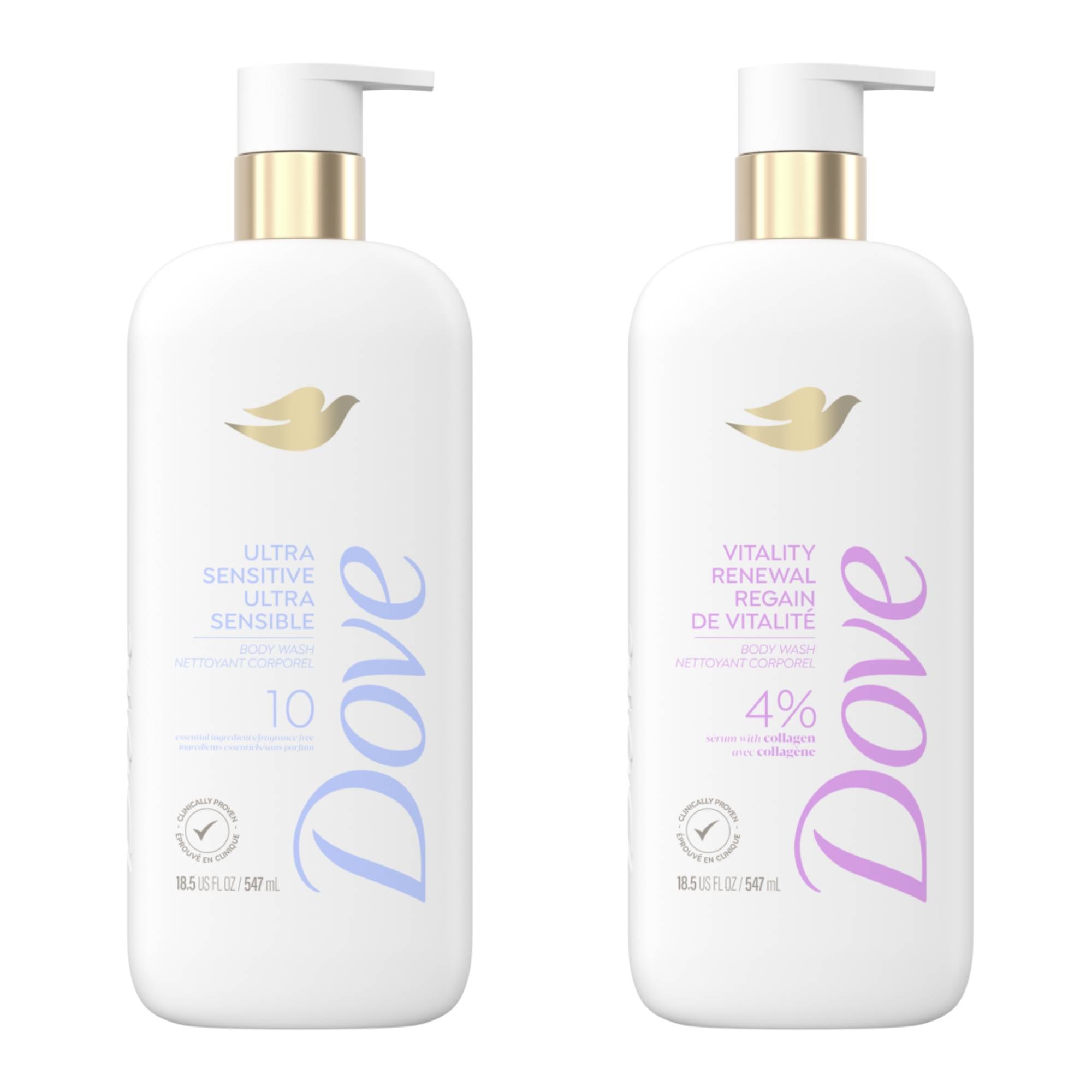 Dove Ultra Sensitive & Vitality Renewal Body Wash Bundle