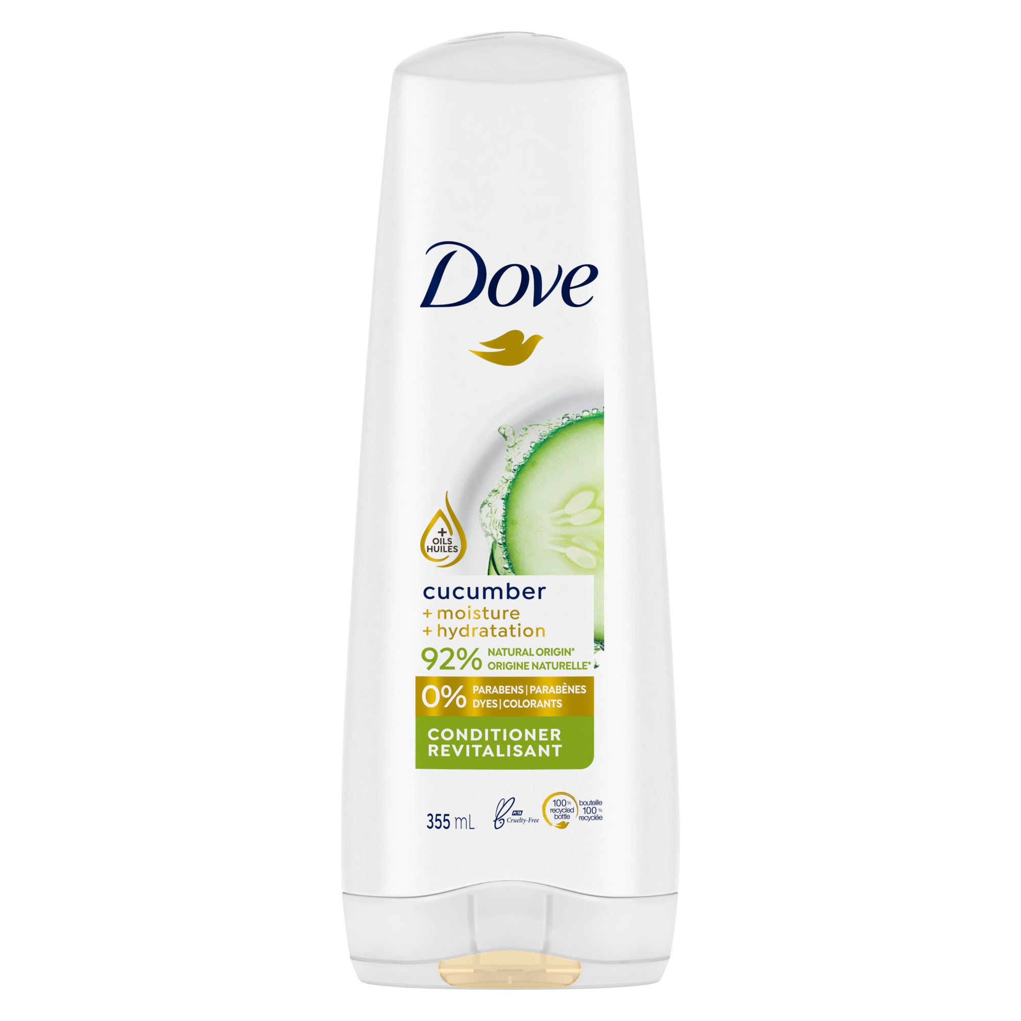 Front view of the white Dove Cool Moisture Conditioner 355ml packaging.