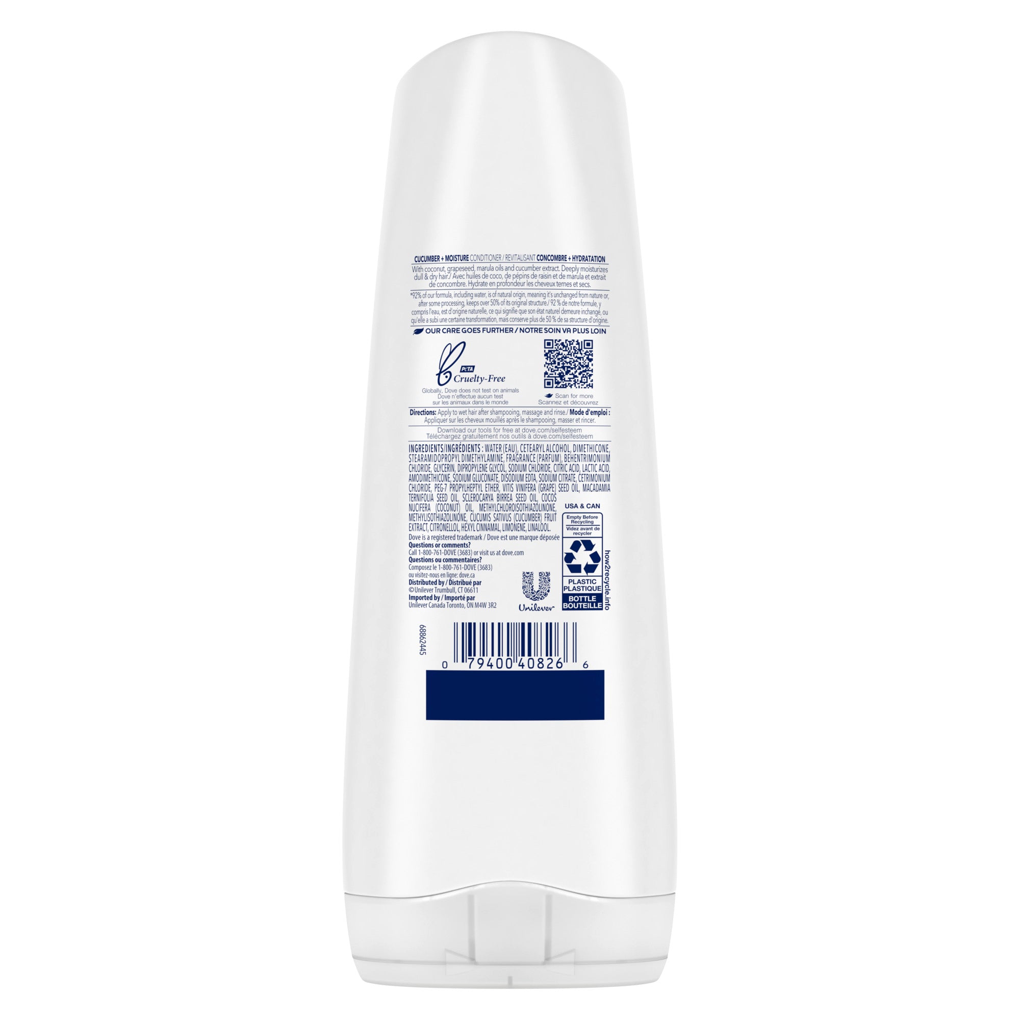 Front view of the white Dove Cool Moisture Conditioner 355ml packaging.