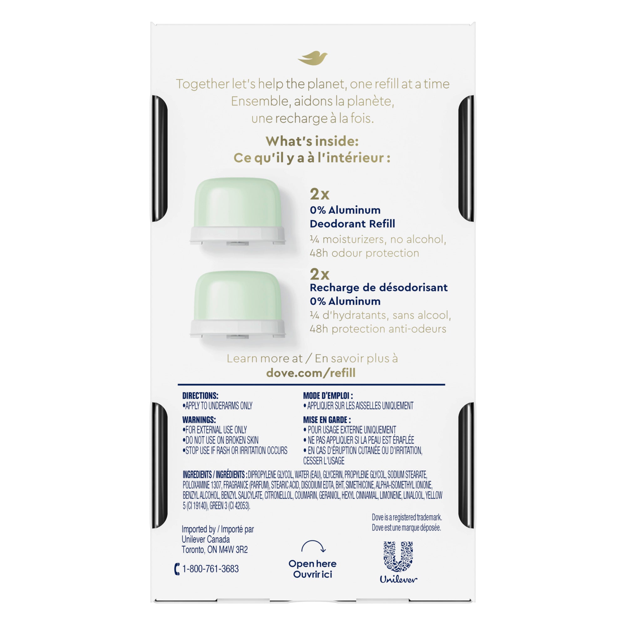 An image showing the frontside view of the Dove Cucumber and Green Tea Refill product packaging.