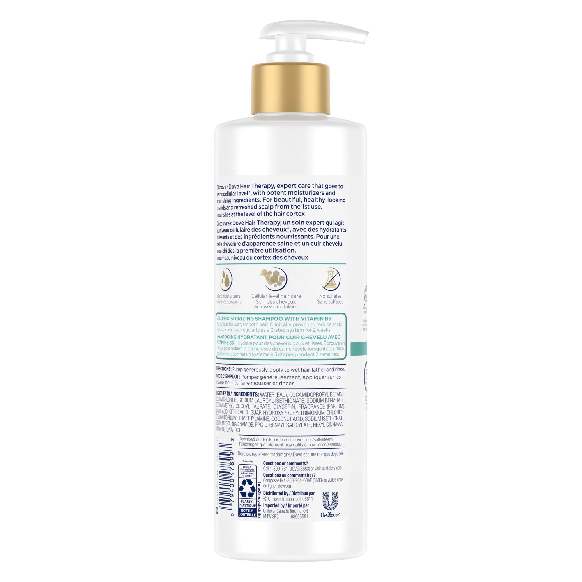 An image showing the frontside view of the Dove Hair Therapy Dry Scalp Shampoo product packaging.