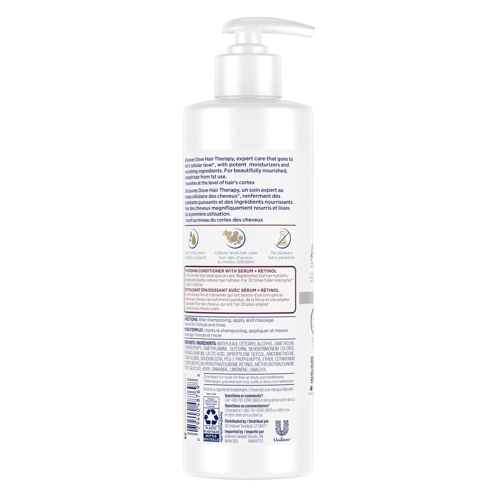 An image showing the frontside view of the Dove Hair Therapy Strength & Fullness Boost conditioner product packaging.