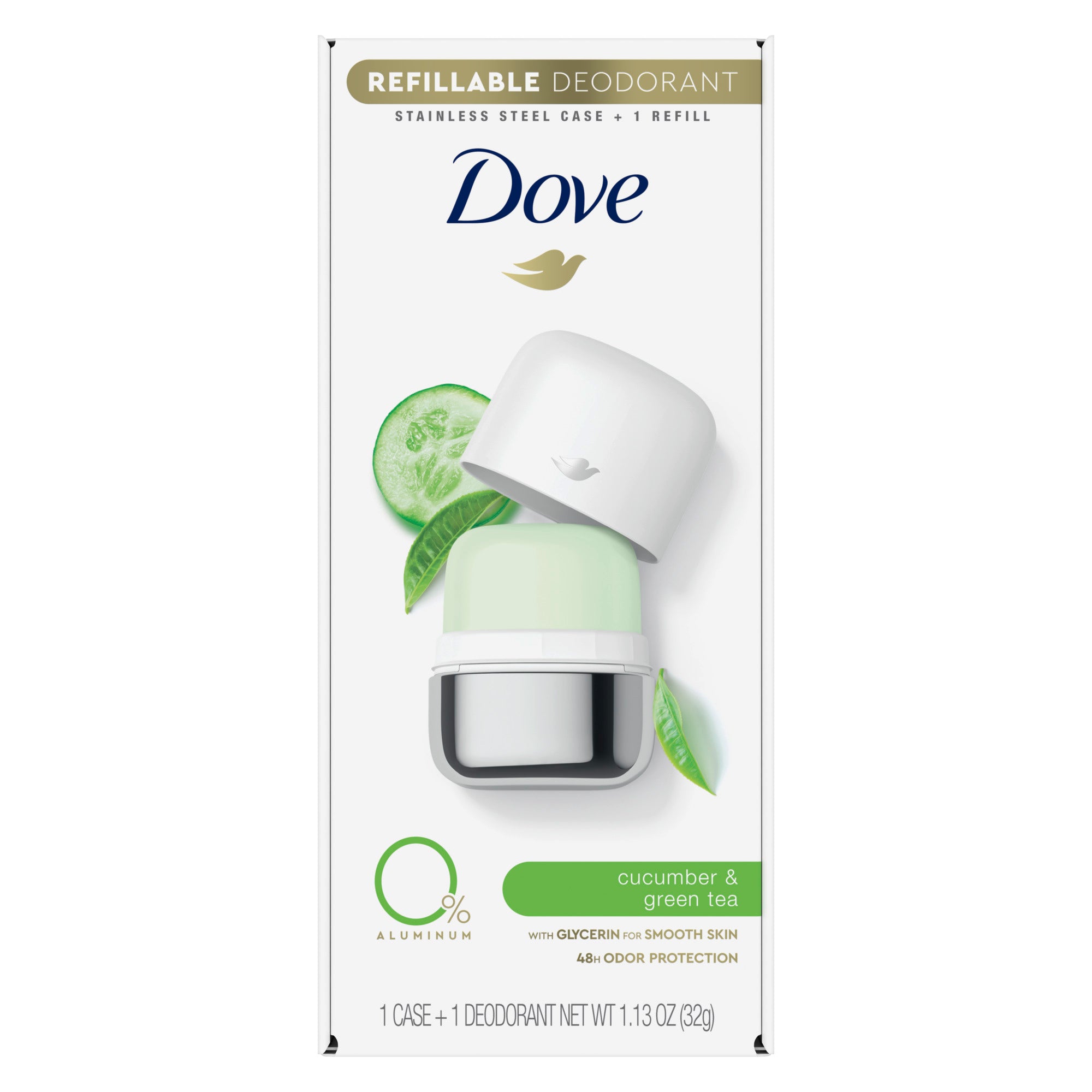 An image showing the frontside view of the Dove Cucumber and Green Tea Starter Kit product packaging.