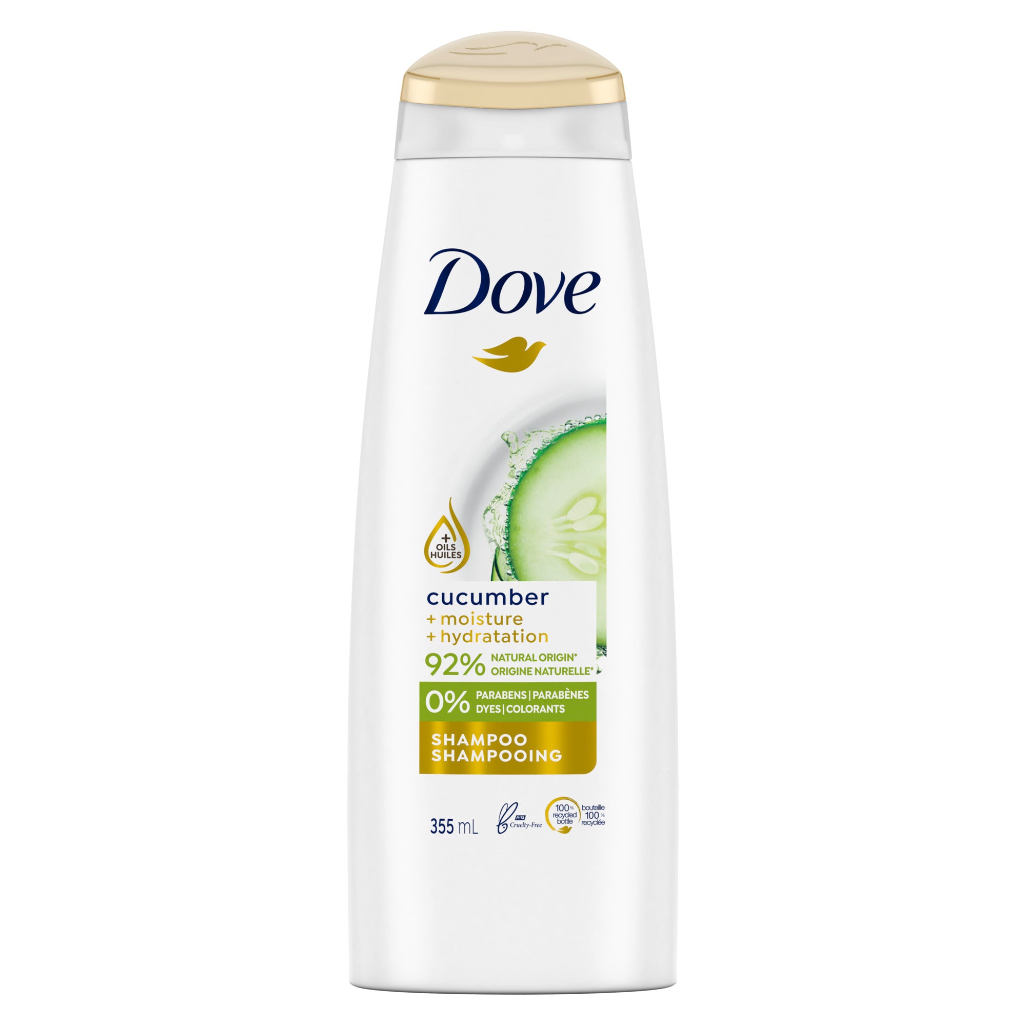 Showing the front angle view of the Dove Shampoo Cool Moisture 355ml product.