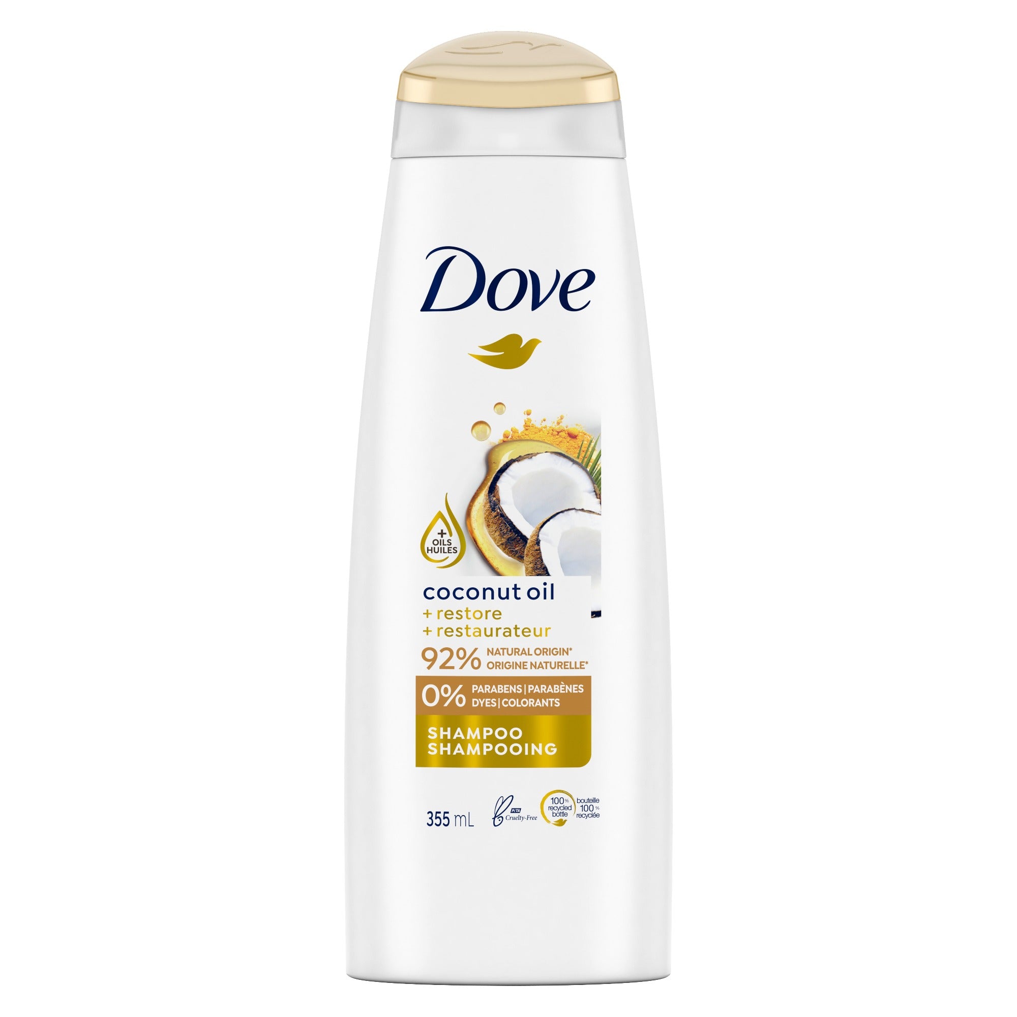 Showing the front angle view of the Dove Nourishing Secrets Coconut Oil Shampoo 355mL product.