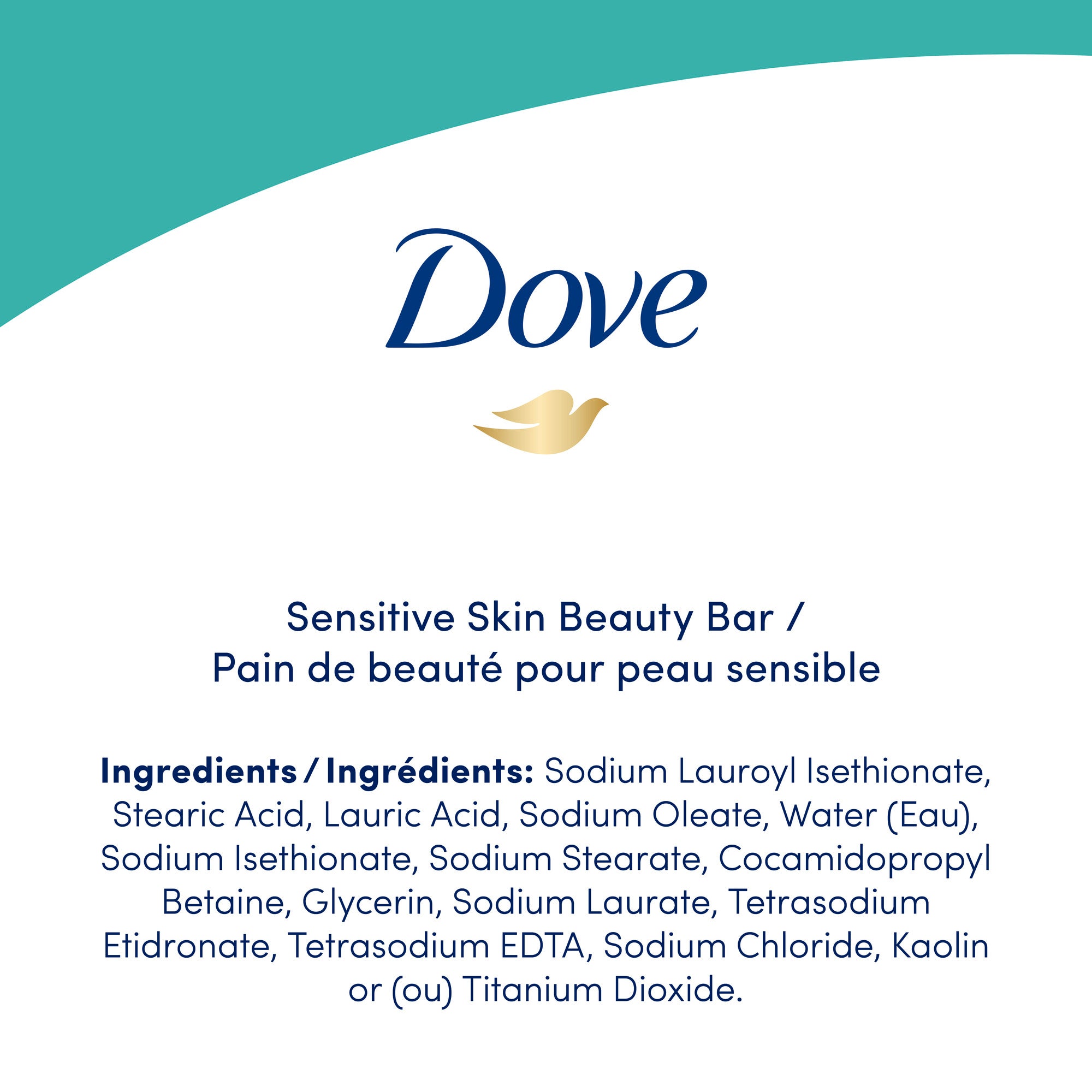 An image showing the frontside view of the Dove Sensitive Skin Beauty Bar product packaging.