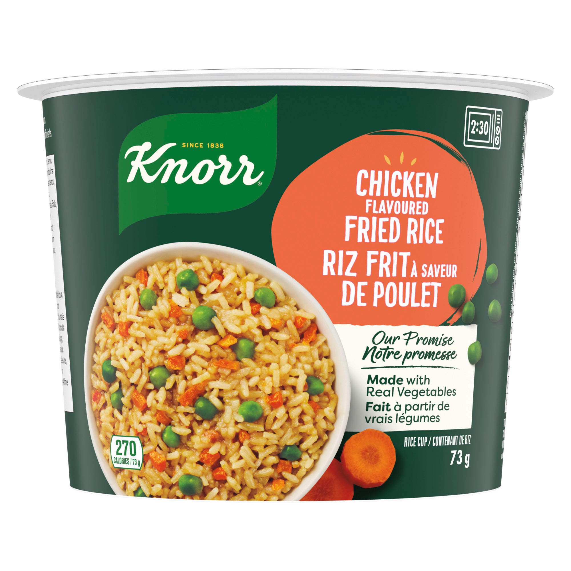 An image showing the frontside view of the Knorr Chicken Flavoured Fried Rice Cup product packaging.