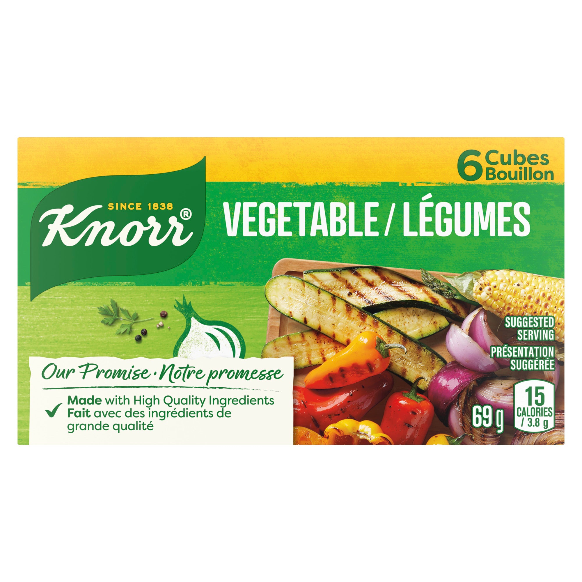 An image showing the frontside view of the Knorr® Vegetable Bouillon Cubes product packaging.