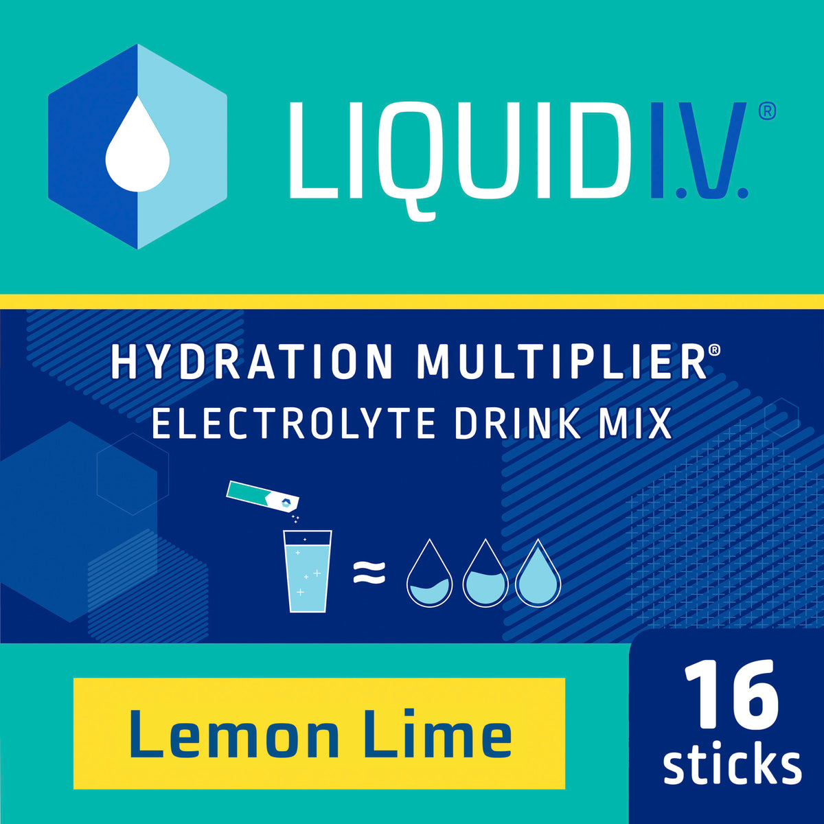 Showing the mobile-ready front angle view of the blue and green Liquid I.V. Hydration Multiplier Lemon Lime product packaging.