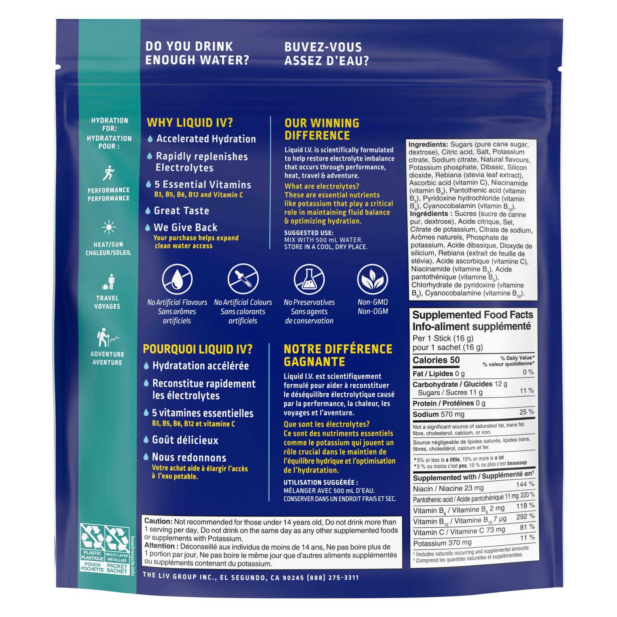 Showing the front angle view of the blue and green Liquid I.V. Hydration Multiplier Lemon Lime product packaging.