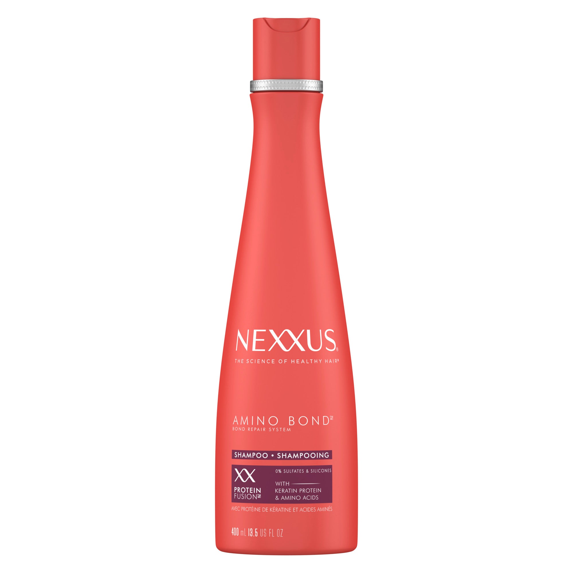 An image showing the frontside view of the Nexxus Amino Bond Repair Shampoo product packaging.