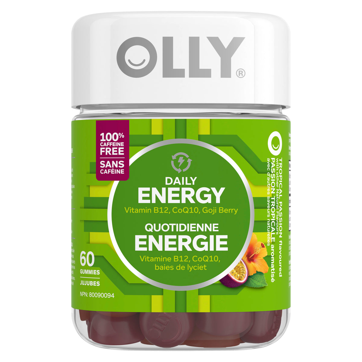 An image of the green &amp; white front side of the OLLY® Daily Energy product packaging.