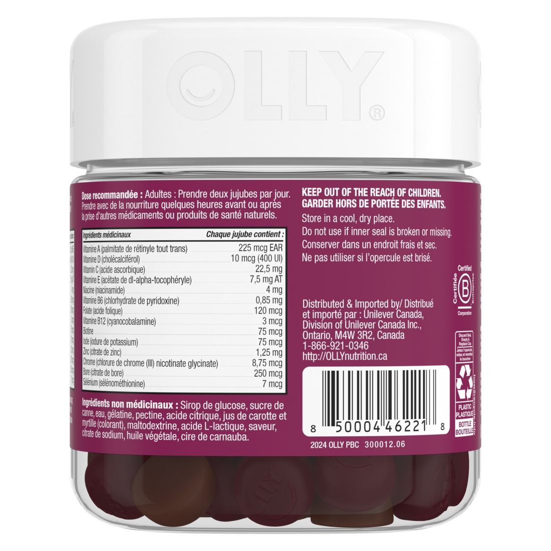 Backside view of the OLLY Women&#39;s Multi packaging.