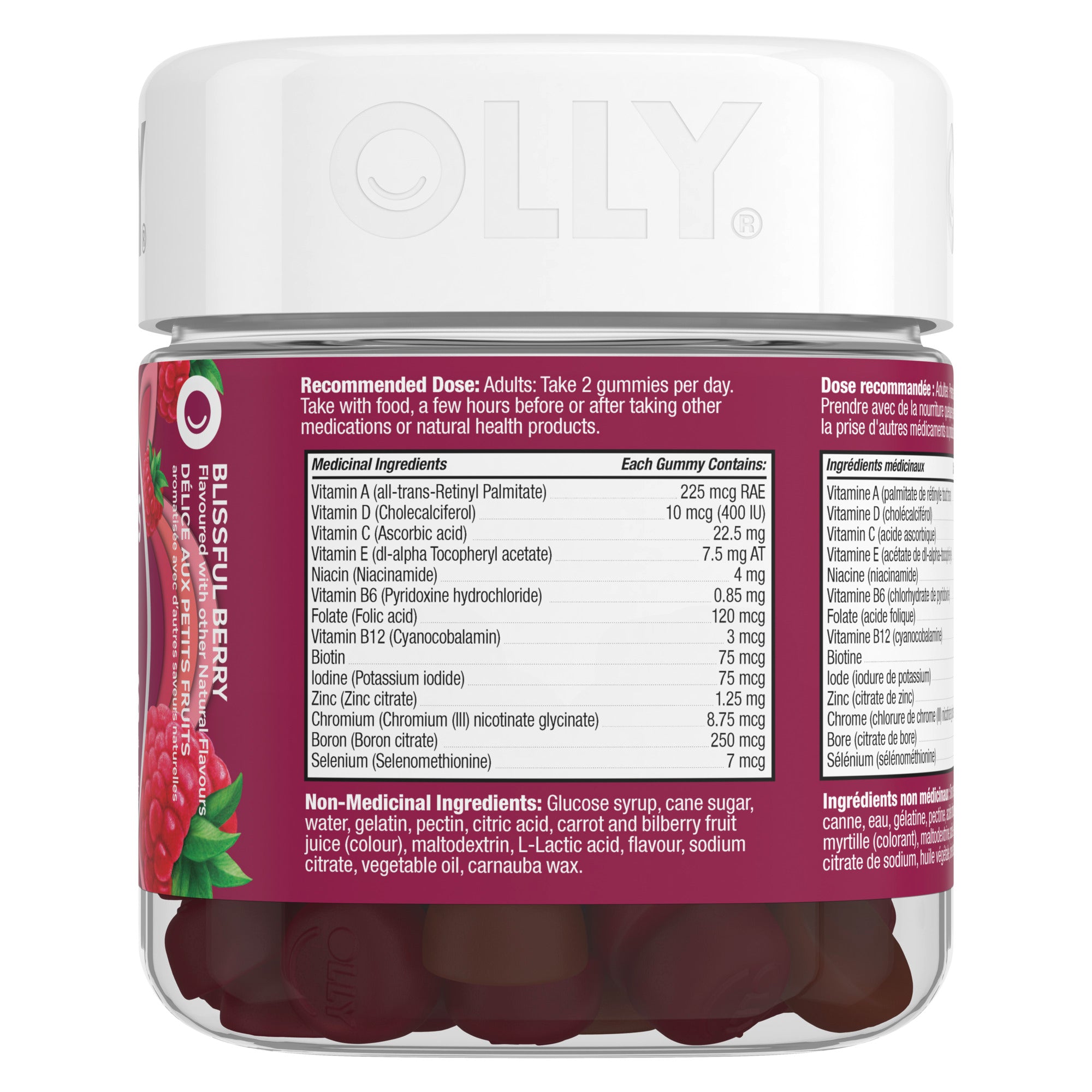 Front view of the OLLY Women's Multi packaging, containing 90 gummies.