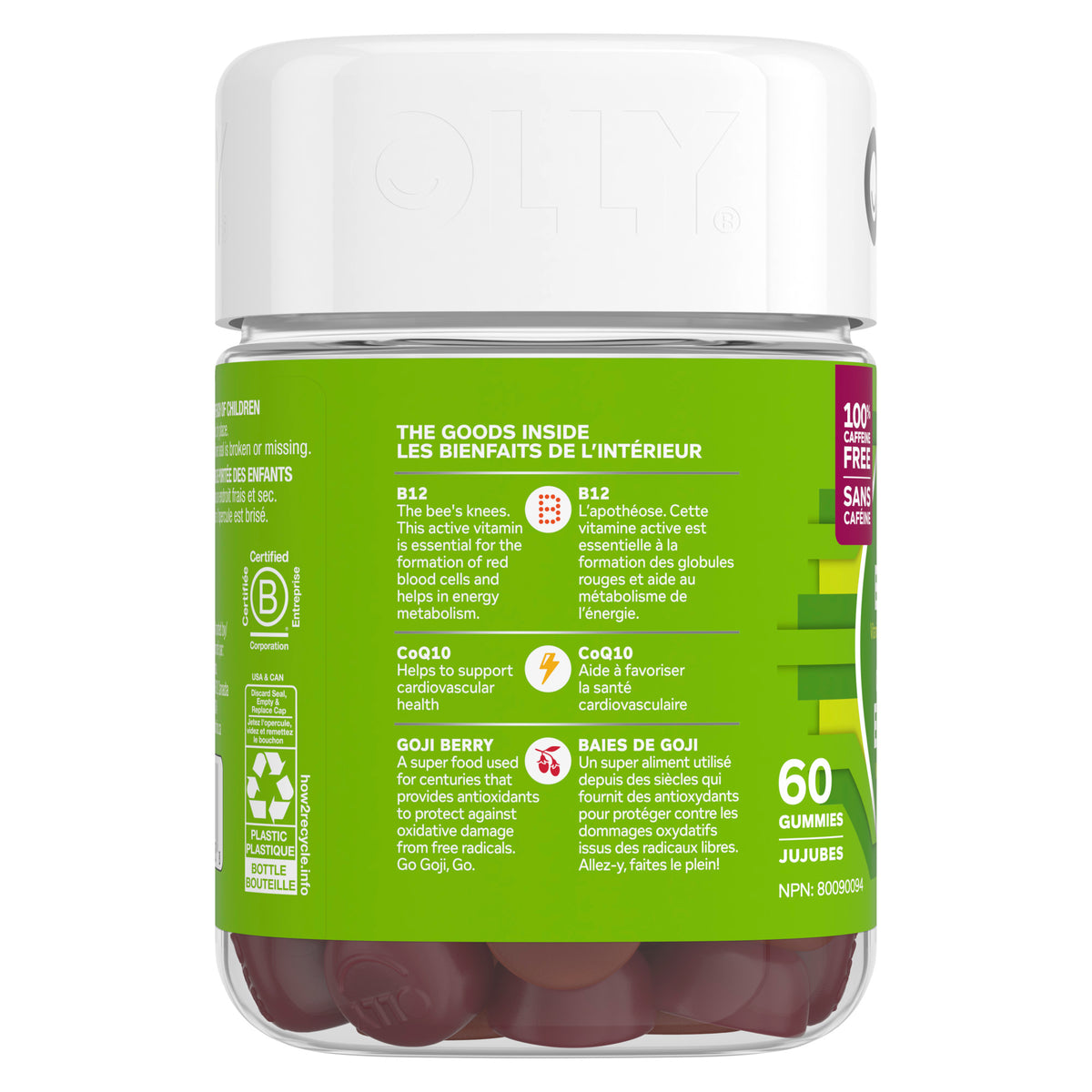 An image of the green &amp; white left side of the OLLY® Daily Energy product packaging.