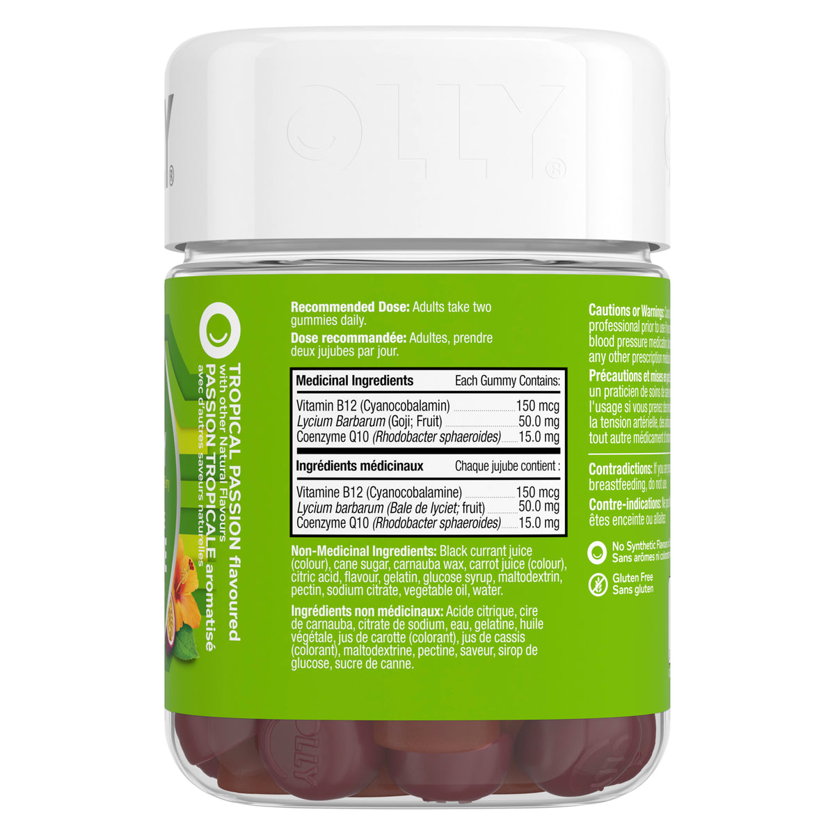 An image of the green &amp; white right side of the OLLY® Daily Energy product packaging.