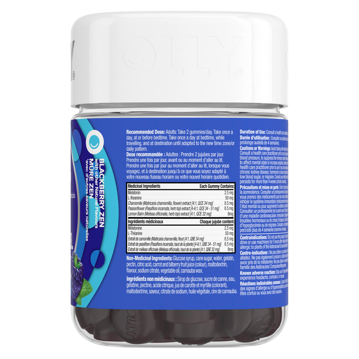 An image showing the rightside view of the OLLY® Extra Strength Sleep Gummy product packaging.