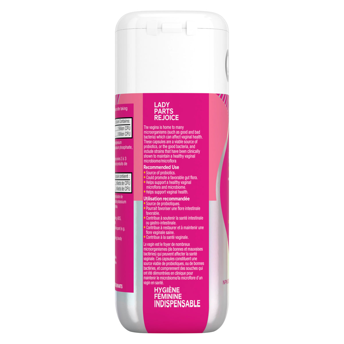 An image showing the left side view of the OLLY Happy Hoo Ha product packaging.