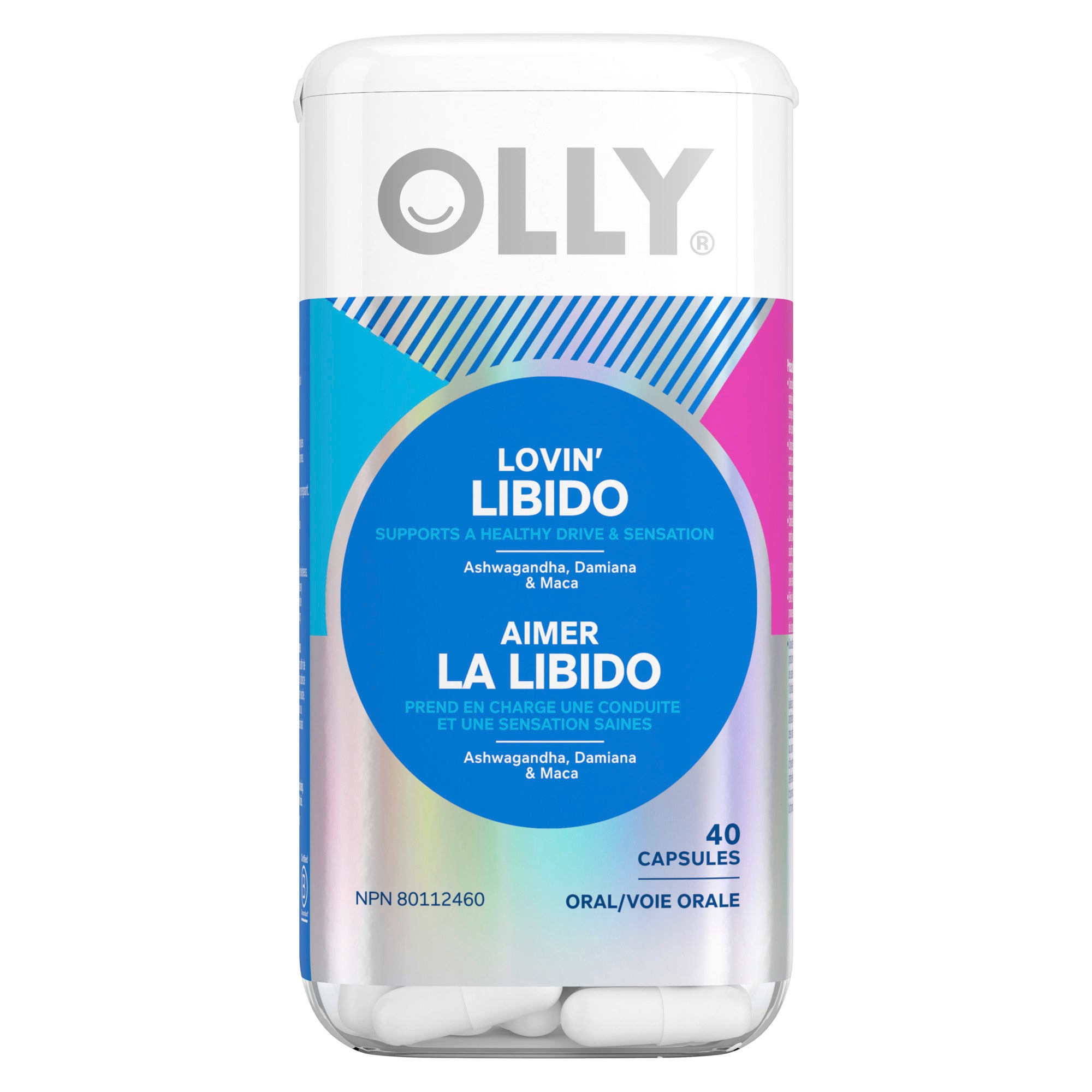 Front view of the OLLY Lovin’ Libido Supplement, 40 Capsules packaging.