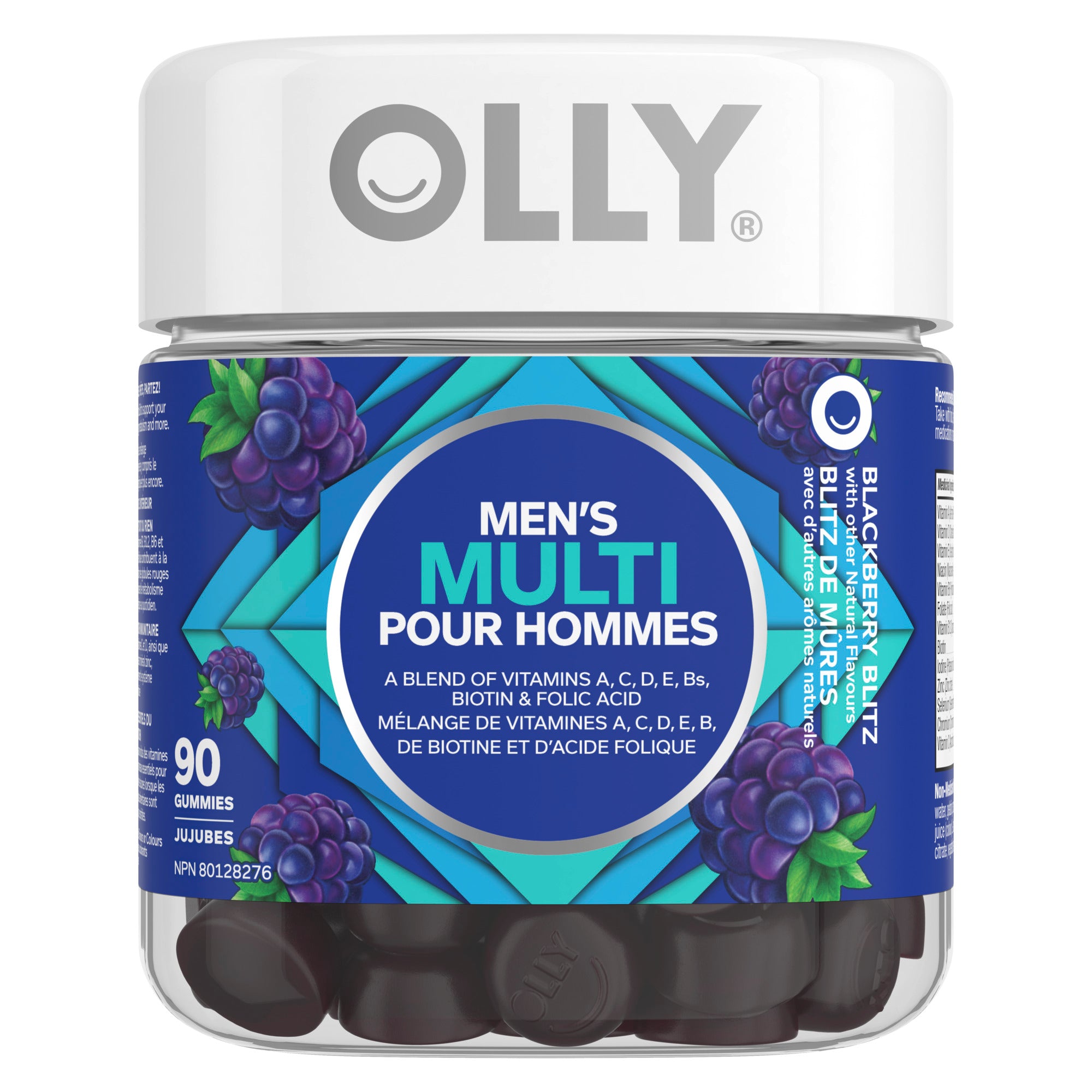 An image showing the frontside view of the OLLY® Men's Multi Vitamins product packaging.