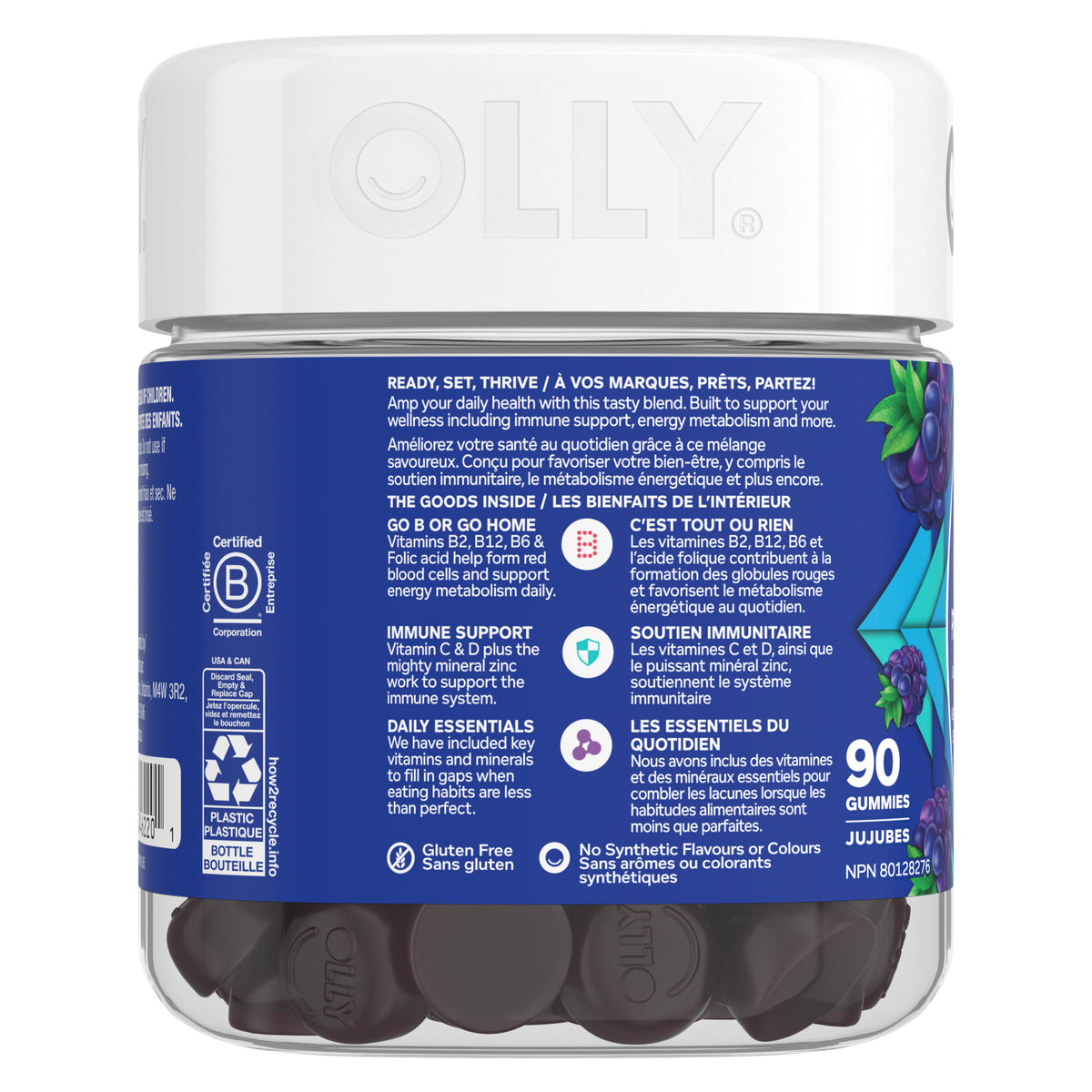 An image showing the leftside view of the OLLY® Men&#39;s Multi Vitamins product packaging.