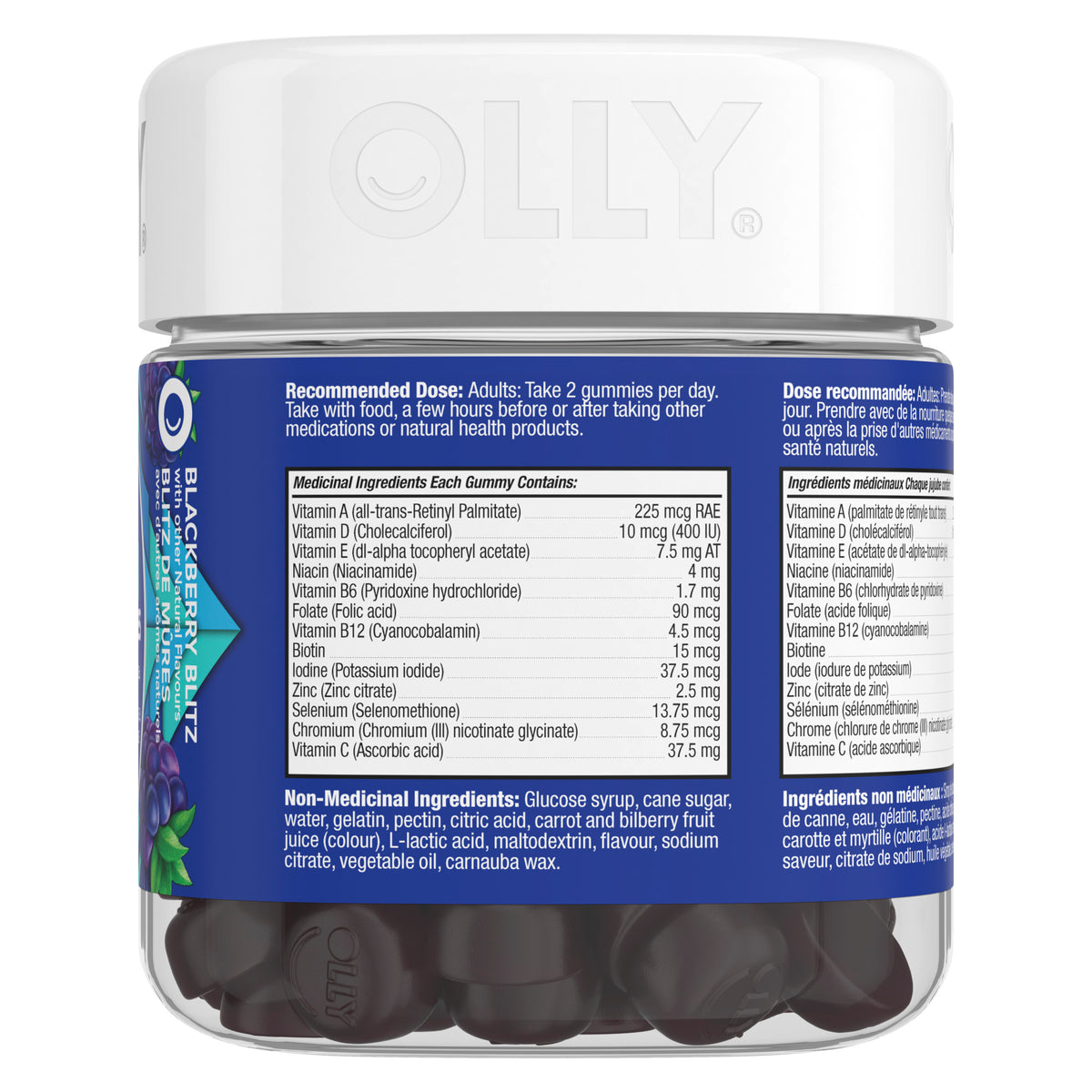 An image showing the rightside view of the OLLY® Men&#39;s Multi Vitamins product packaging.
