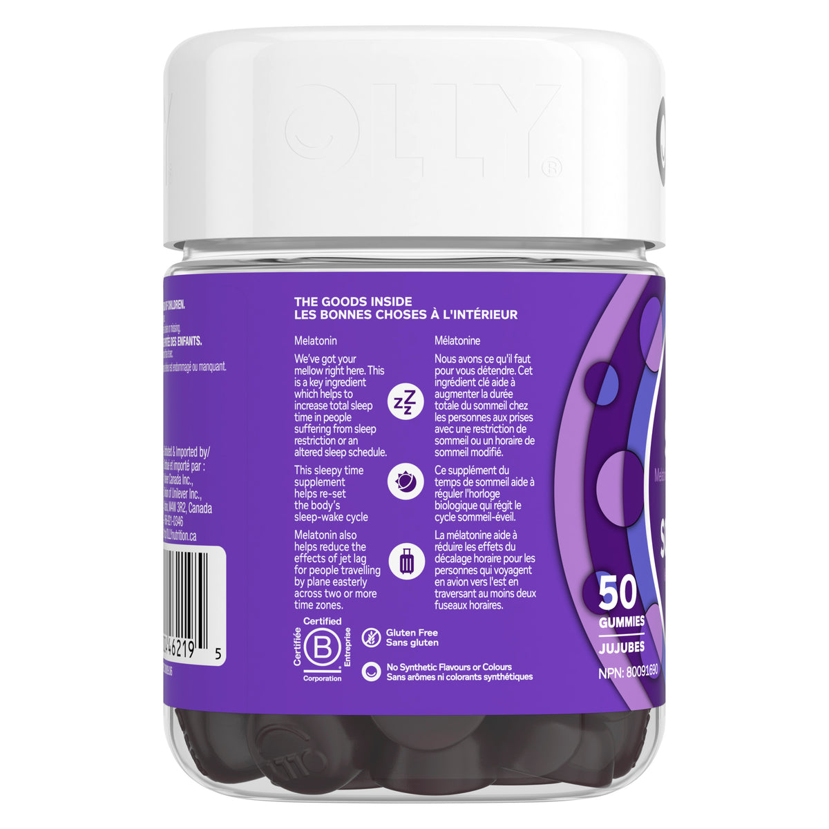 An image showing the leftside view of the OLLY® Sleep product packaging.