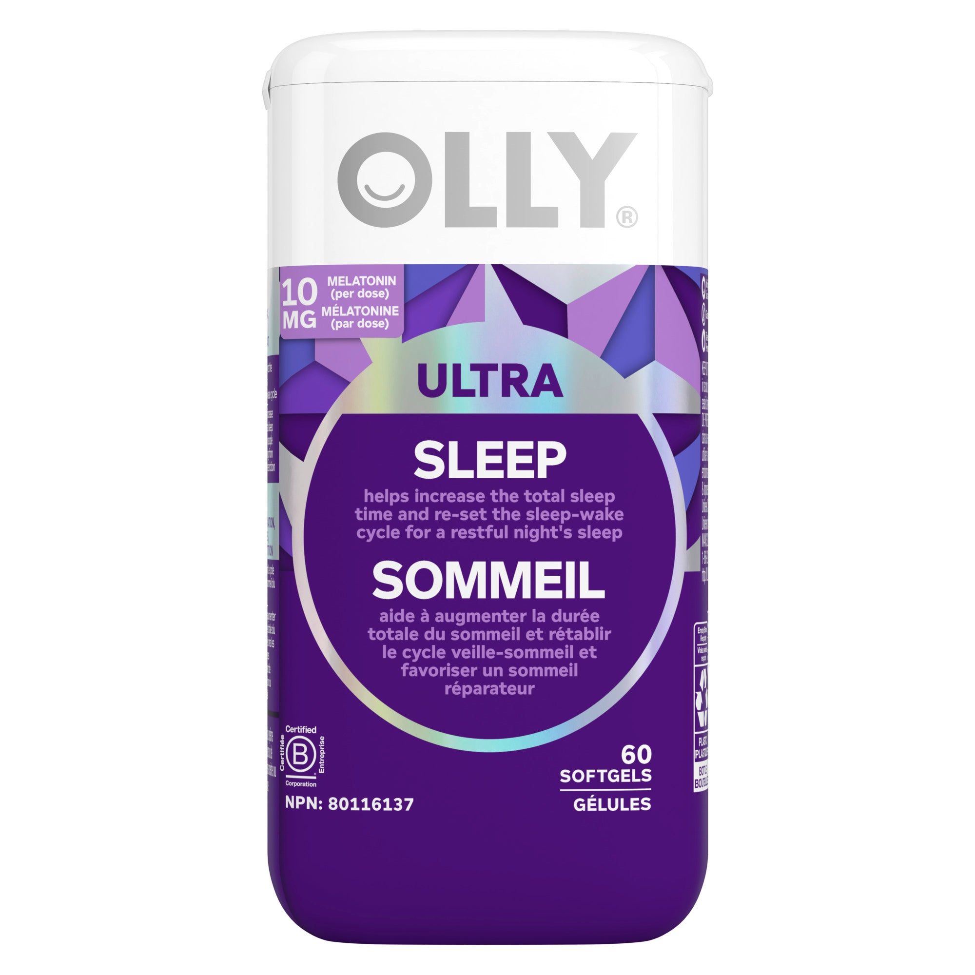 An image showing the frontside view of the OLLY Ultra Strength Sleep Softgels product.