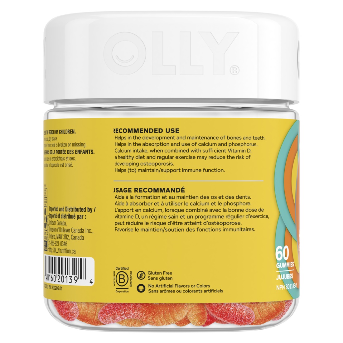 An image showing the left side view of the OLLY Hello Happy Gummy Worms product packaging.