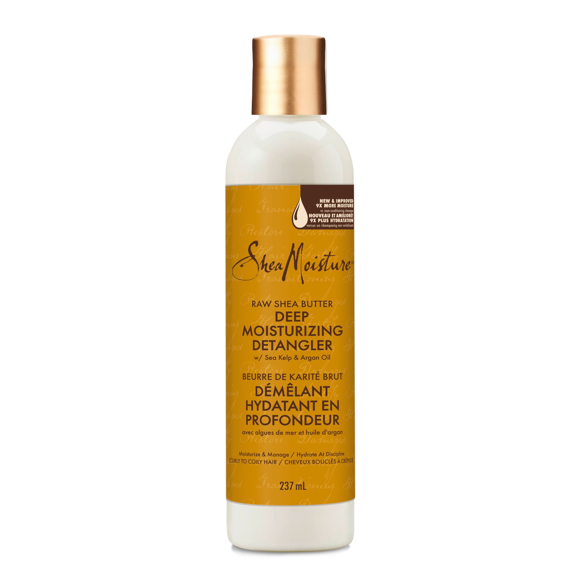 Showing the front angle view of the SheaMoisture Raw Shea Butter Extra Moisture Detangler 237mL product.
