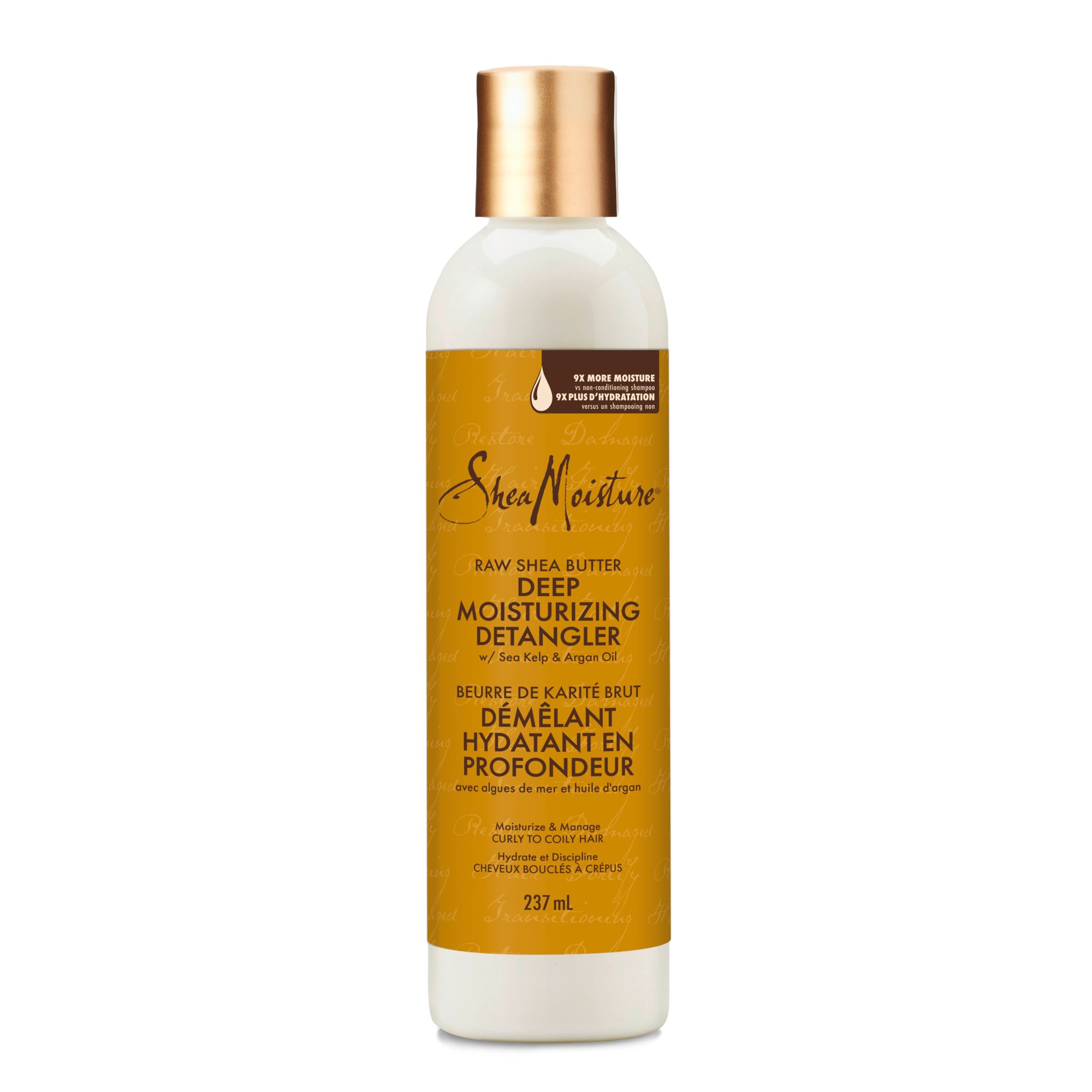 An image showing the frontside view of the SheaMoisture Raw Shea Butter Extra Moisture Detangler product packaging.