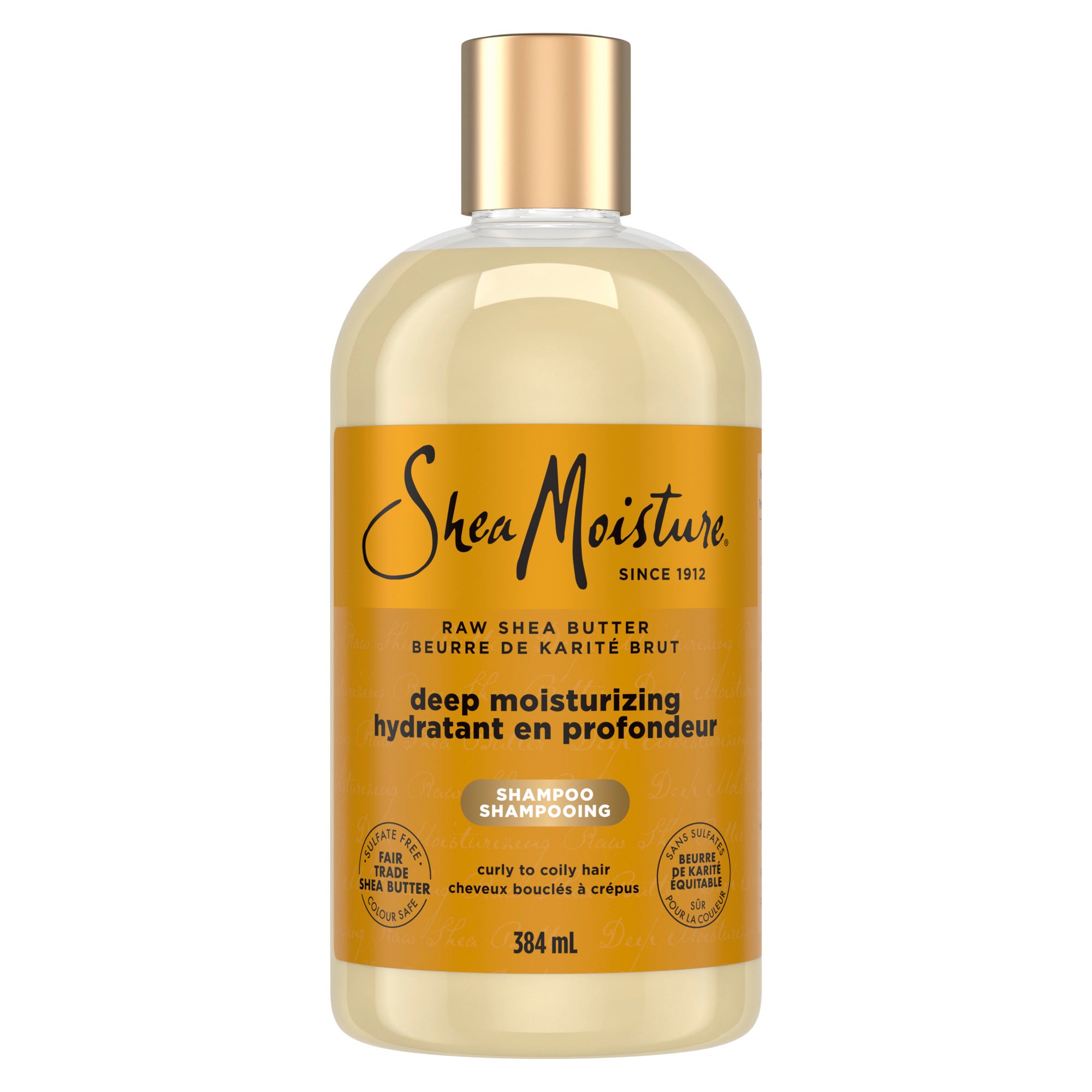 An image showing the frontside view of the SheaMoisture Raw Shea Butter Moisture Retention Shampoo product packaging.