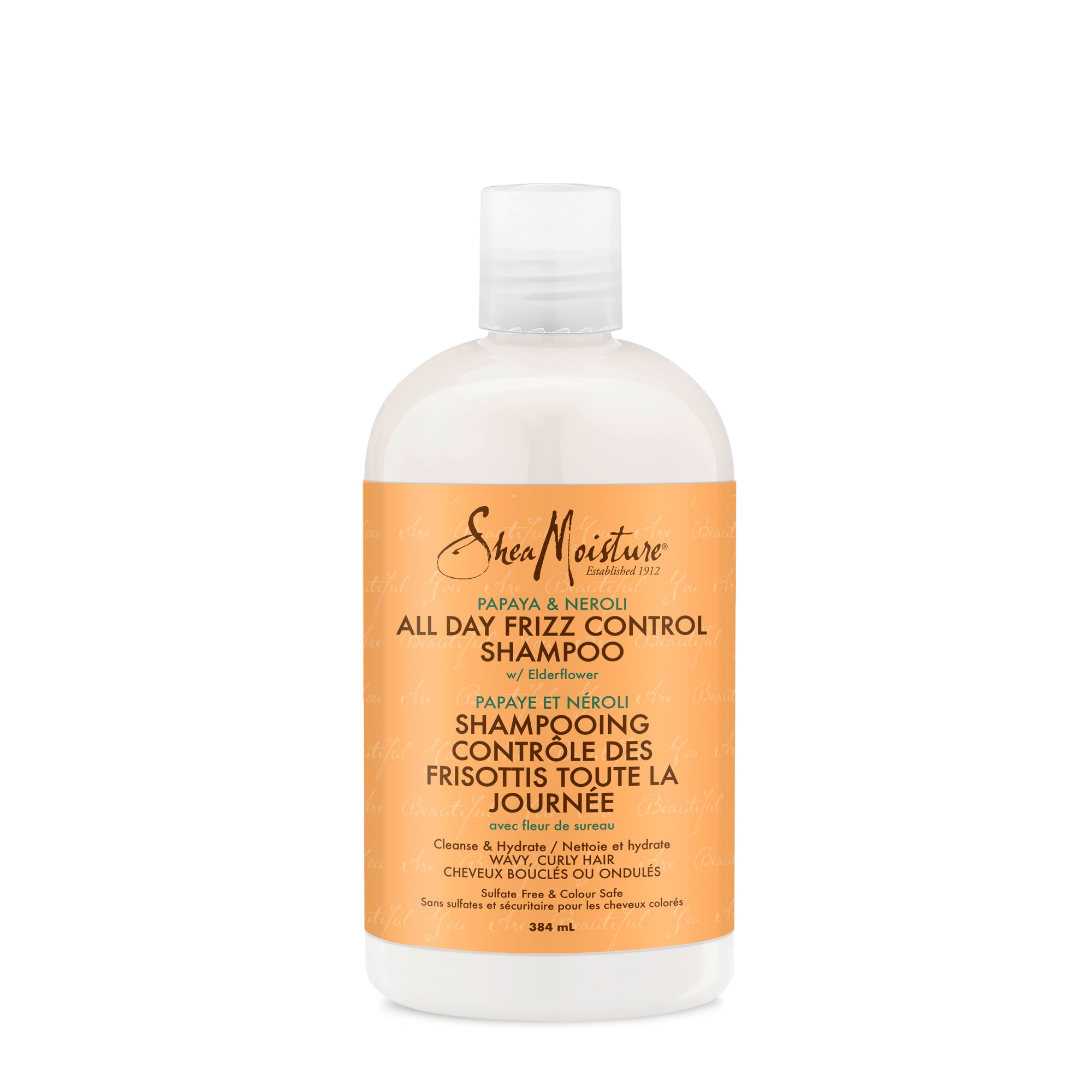Showing the front angle view of the SheaMoisture Papaya & Neroli Frizz Control Shampoo 384mL product.