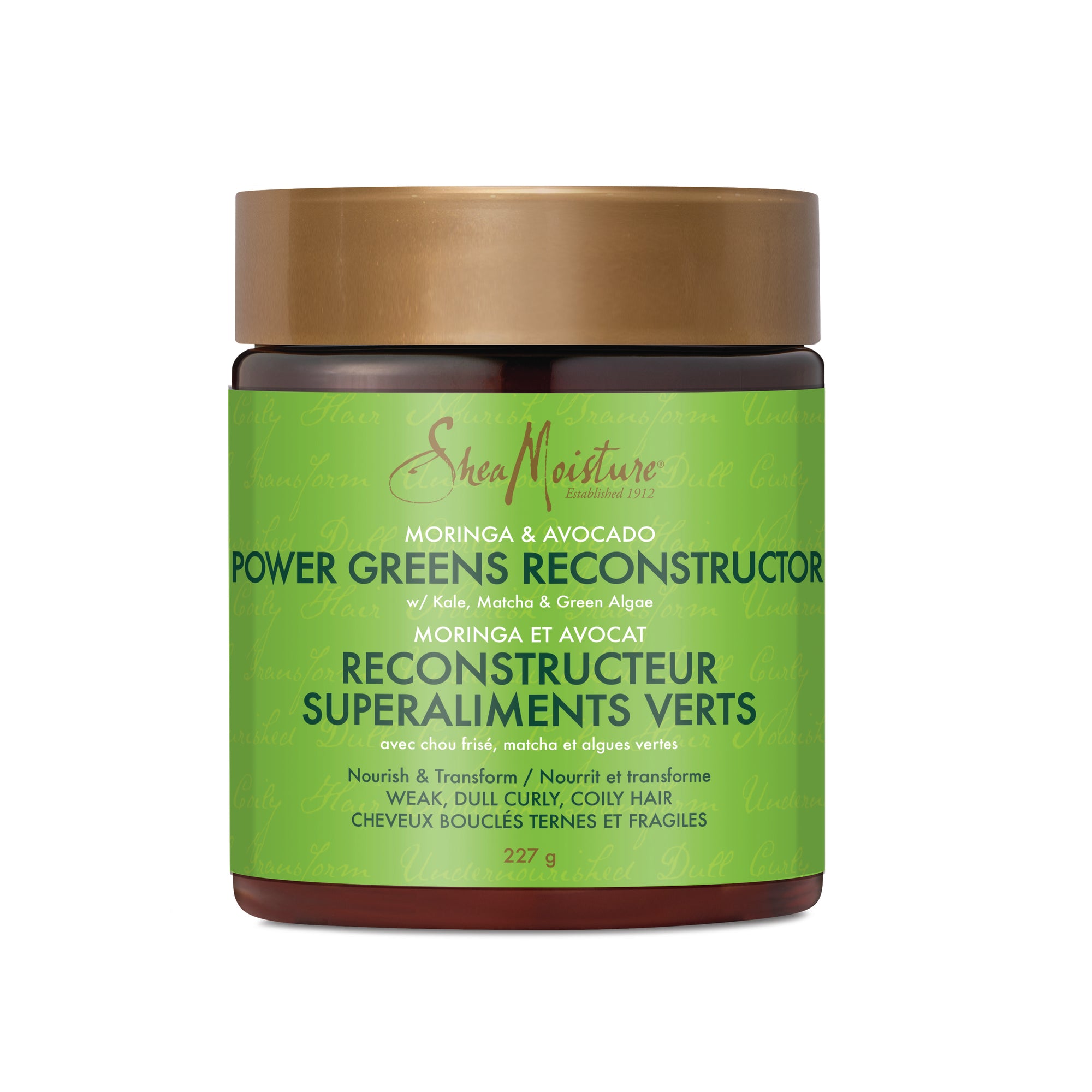Showing the front angle view of the SheaMoisture Power Greens Moringa & Avocado Reconstructor 227g product.