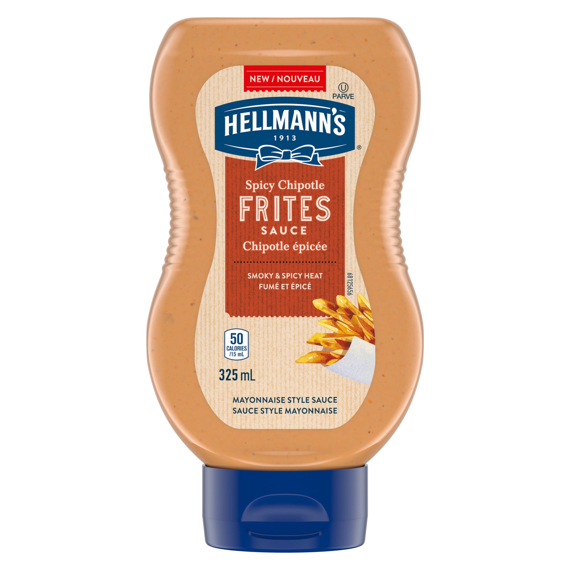 Showing the frontside view of the Hellmann's Spicy Frites 325ml product.