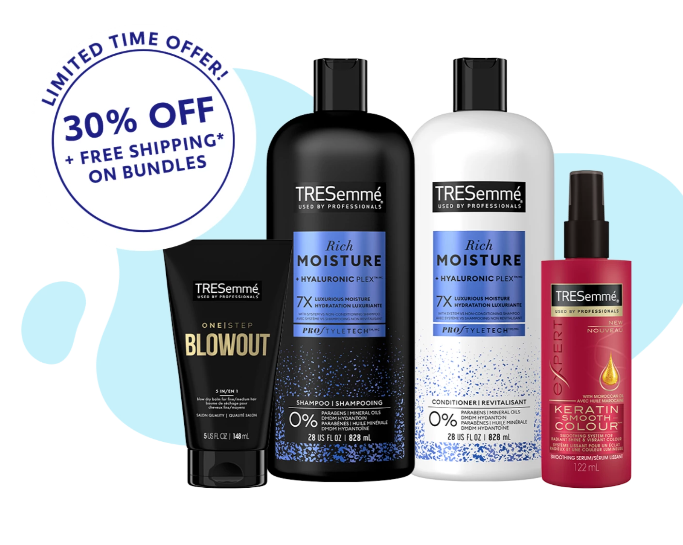 Showing the 4 included products alongside a call to action "Limited time offer: 30% off plus free shipping (for orders in Ontario) on bundles!"