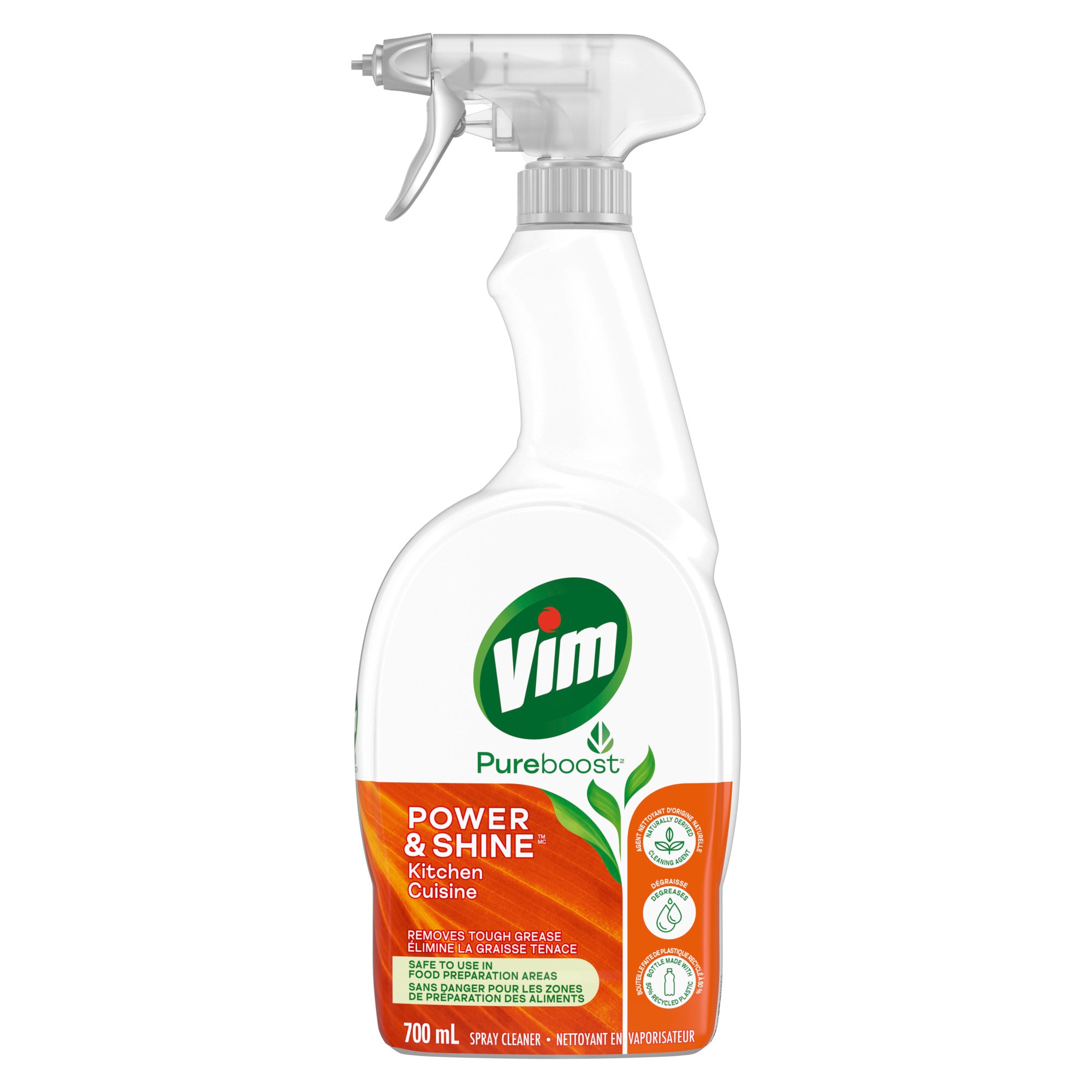 Showing the front angle view of the Vim Power & Shine Kitchen Spray Cleaner 700ml product.