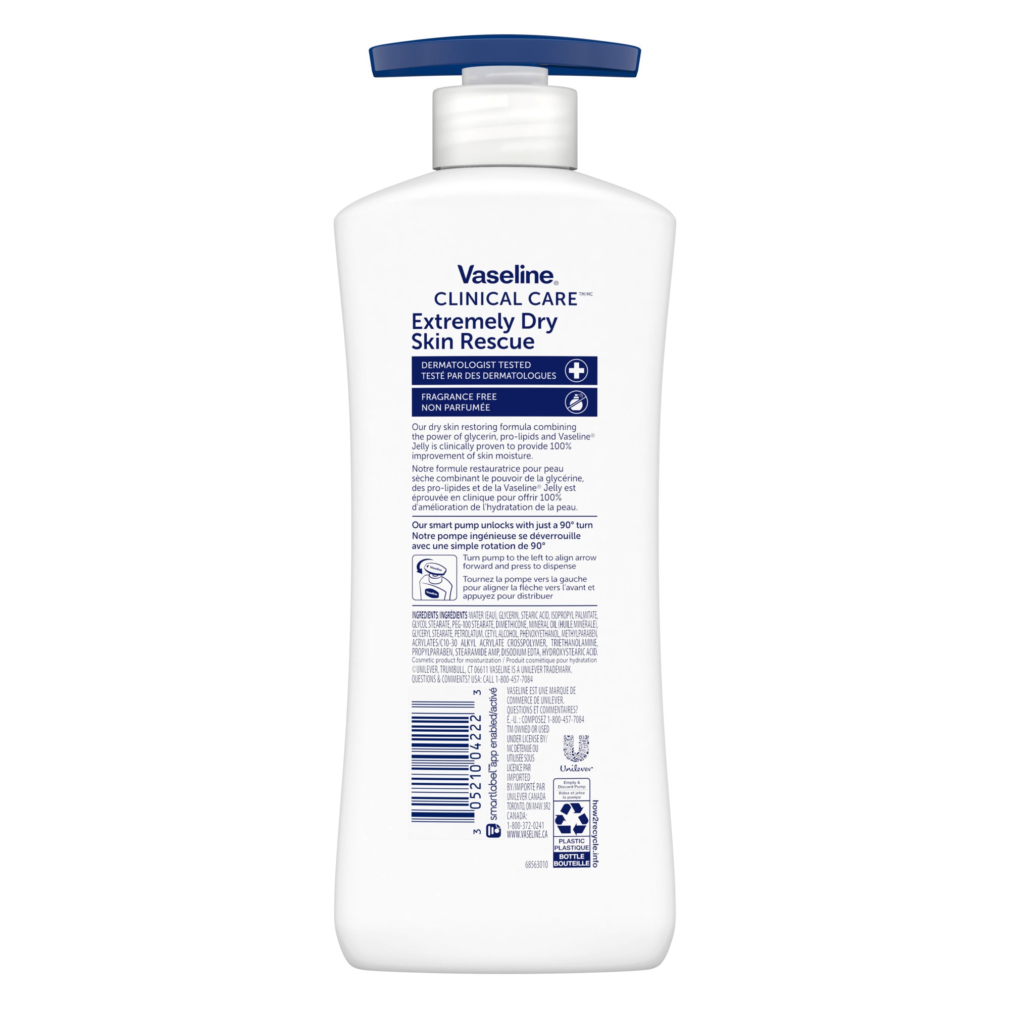 An image showing the frontside view of the Vaseline Clinical Care Extremely Dry Skin Rescue Lotion 400mL product packaging.